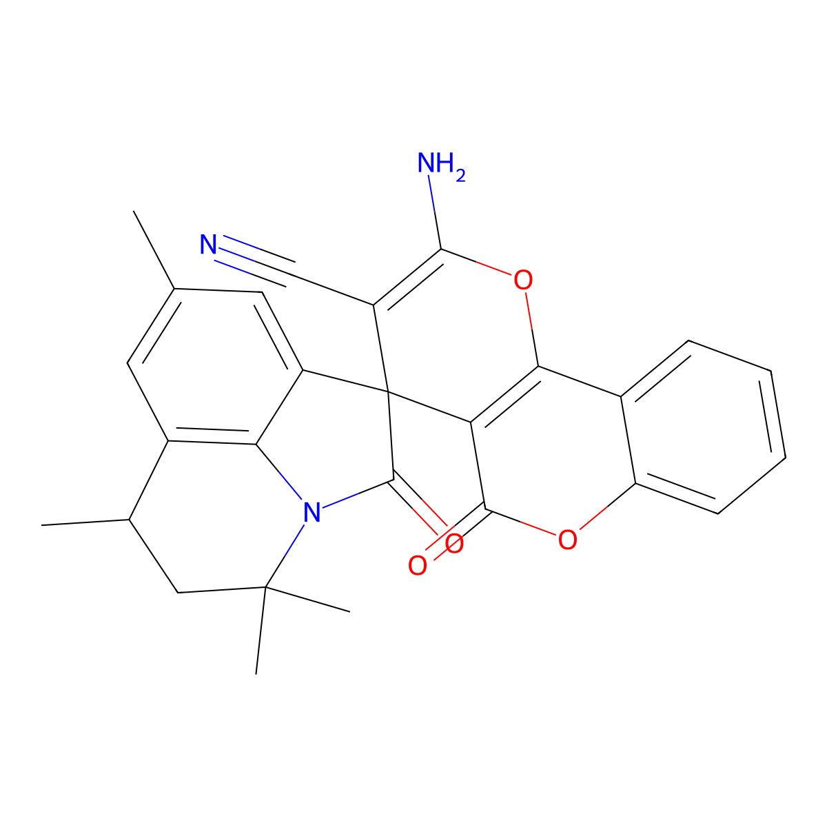 2-amino-4',4',6',8'-tetramethyl-2',5-dioxo-5',6'-dihydro-4'H,5H-spiro[pyrano[3,2-c]chromene-4,1'-pyrrolo[3,2,1-ij]quinoline]-3-carbonitrile molecular structure, CAS 708993-70-8