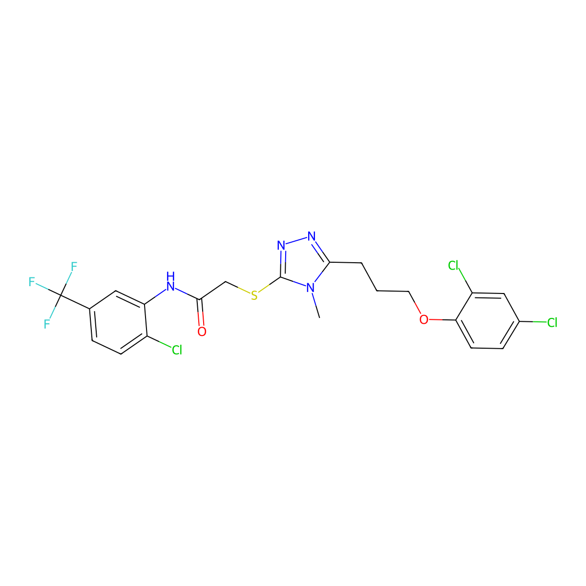 N-[2-chloro-5-(trifluoromethyl)phenyl]-2-[[5-[3-(2,4-dichlorophenoxy)propyl]-4-methyl-1,2,4-triazol-3-yl]sulfanyl]acetamide molecular structure, CAS 708994-00-7
