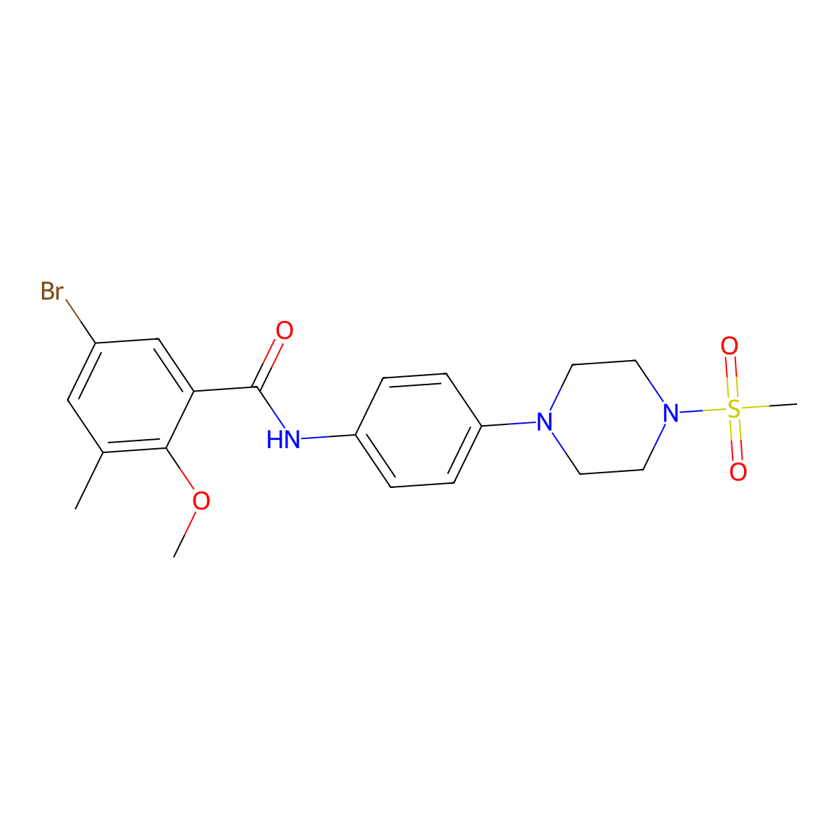 5-bromo-2-methoxy-3-methyl-N-[4-(4-methylsulfonyl-1-piperazinyl)phenyl]benzamide molecular structure, CAS 708994-28-9