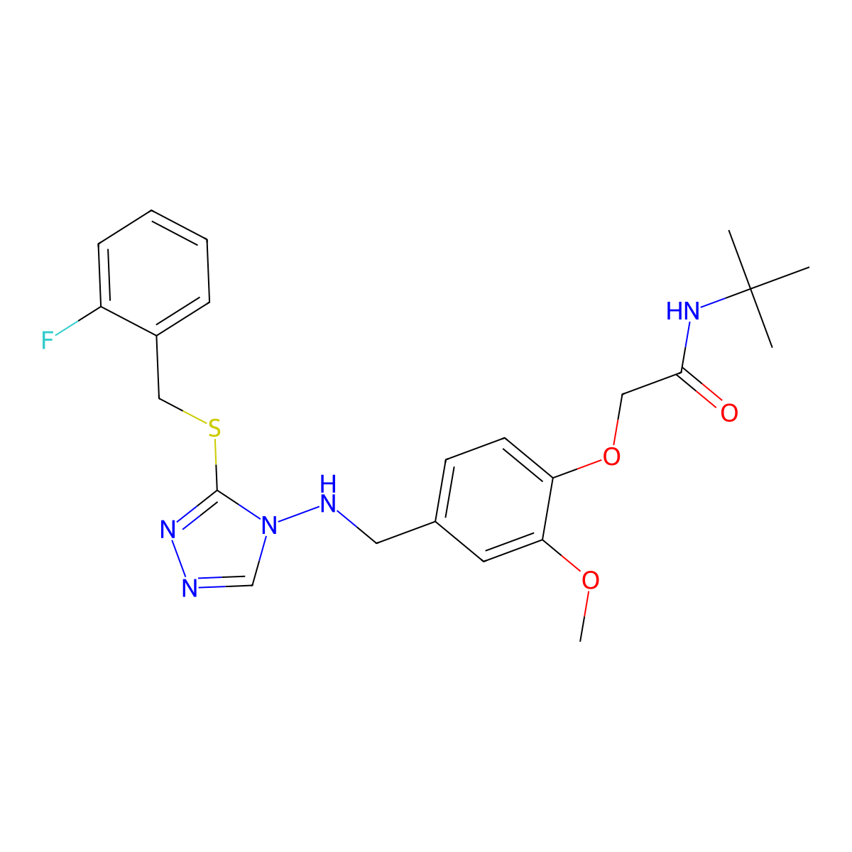 N-tert-butyl-2-[4-[[[3-[(2-fluorophenyl)methylsulfanyl]-1,2,4-triazol-4-yl]amino]methyl]-2-methoxyphenoxy]acetamide molecular structure, CAS 708994-58-5