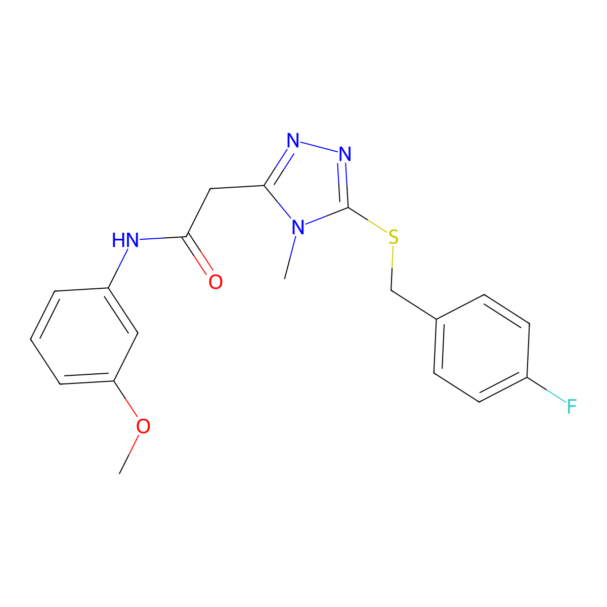 2-[5-[(4-fluorophenyl)methylsulfanyl]-4-methyl-1,2,4-triazol-3-yl]-N-(3-methoxyphenyl)acetamide molecular structure, CAS 708995-18-0