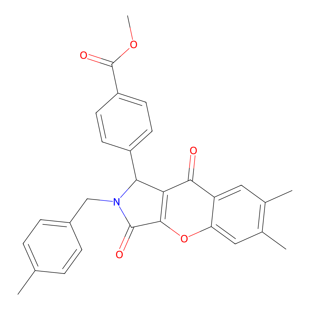 Methyl 4-(6,7-dimethyl-2-(4-methylbenzyl)-3,9-dioxo-1,2,3,9-tetrahydrochromeno[2,3-c]pyrrol-1-yl)benzoate molecular structure, CAS 708995-23-7