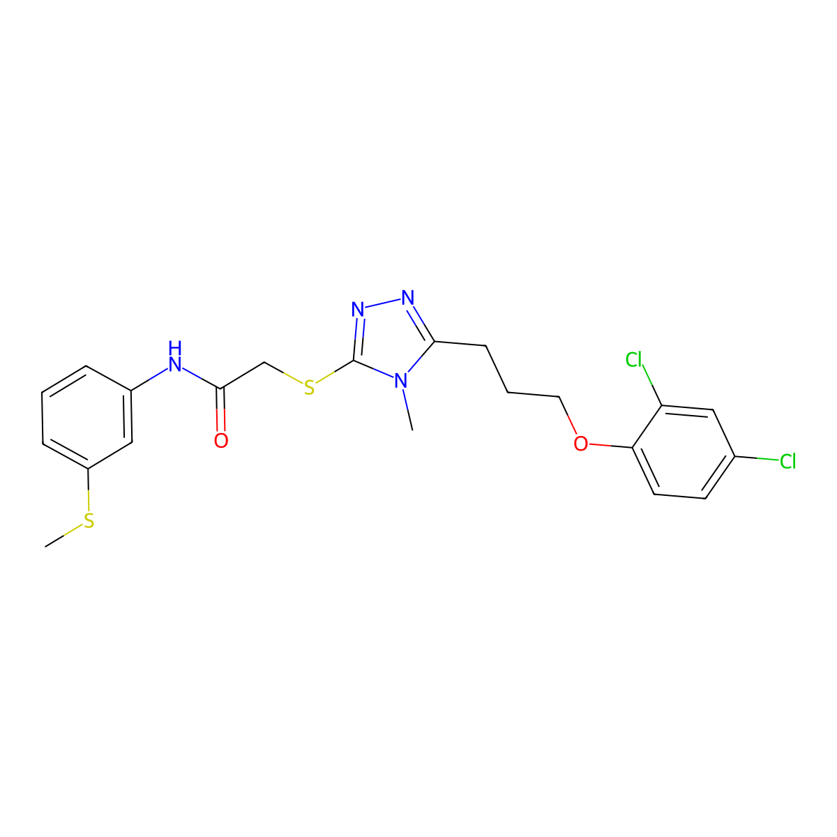 2-[[5-[3-(2,4-dichlorophenoxy)propyl]-4-methyl-1,2,4-triazol-3-yl]sulfanyl]-N-(3-methylsulfanylphenyl)acetamide molecular structure, CAS 708995-25-9