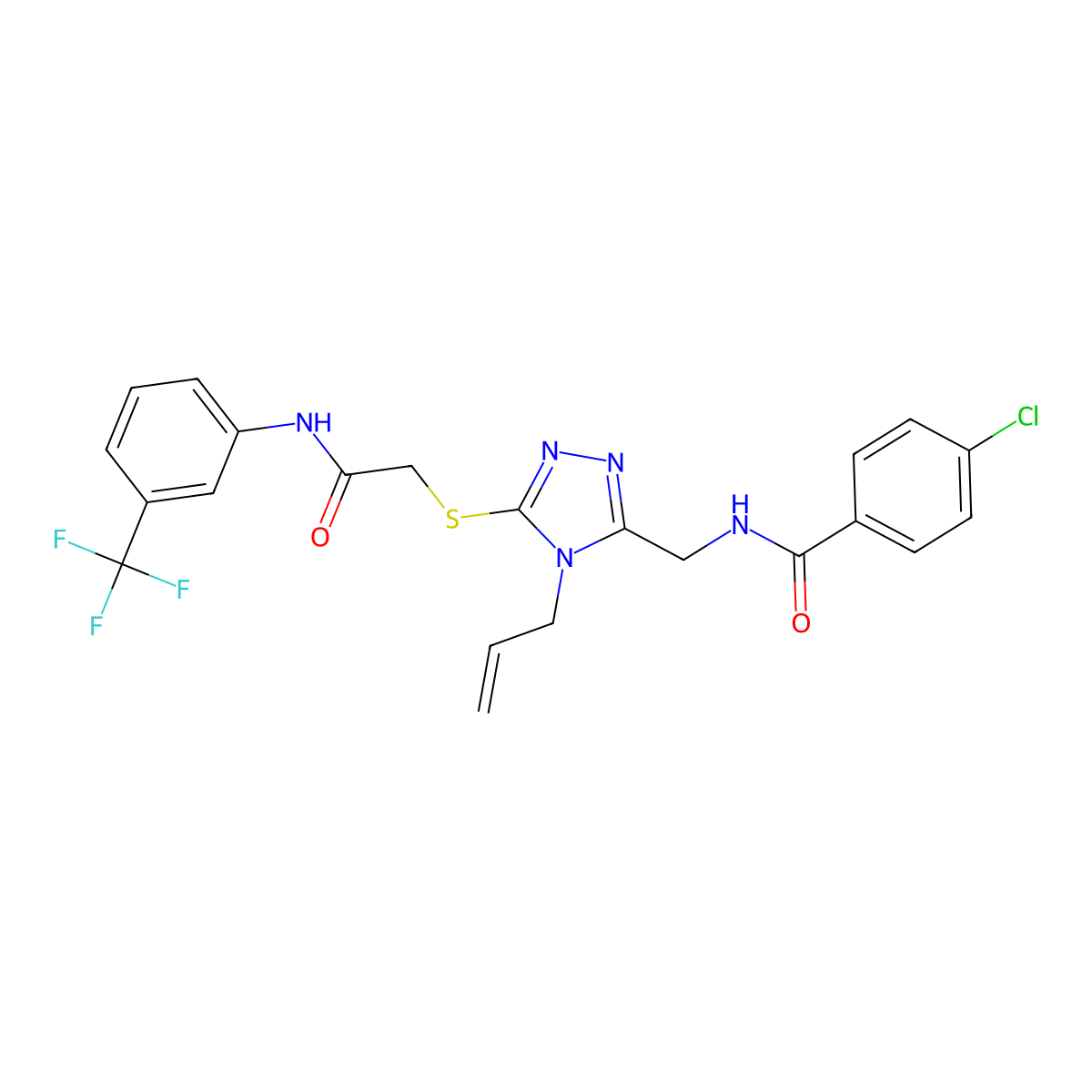 4-chloro-N-[[5-[2-oxo-2-[3-(trifluoromethyl)anilino]ethyl]sulfanyl-4-prop-2-enyl-1,2,4-triazol-3-yl]methyl]benzamide molecular structure, CAS 708995-41-9