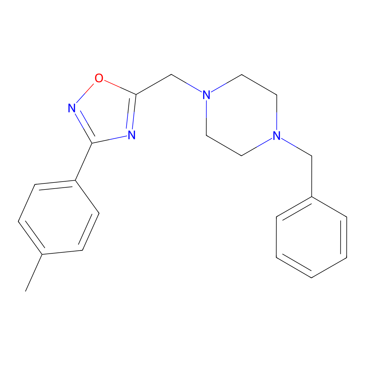 1-Benzyl-4-{[3-(4-methylphenyl)-1,2,4-oxadiazol-5-yl]methyl}piperazine molecular structure, CAS 708995-42-0