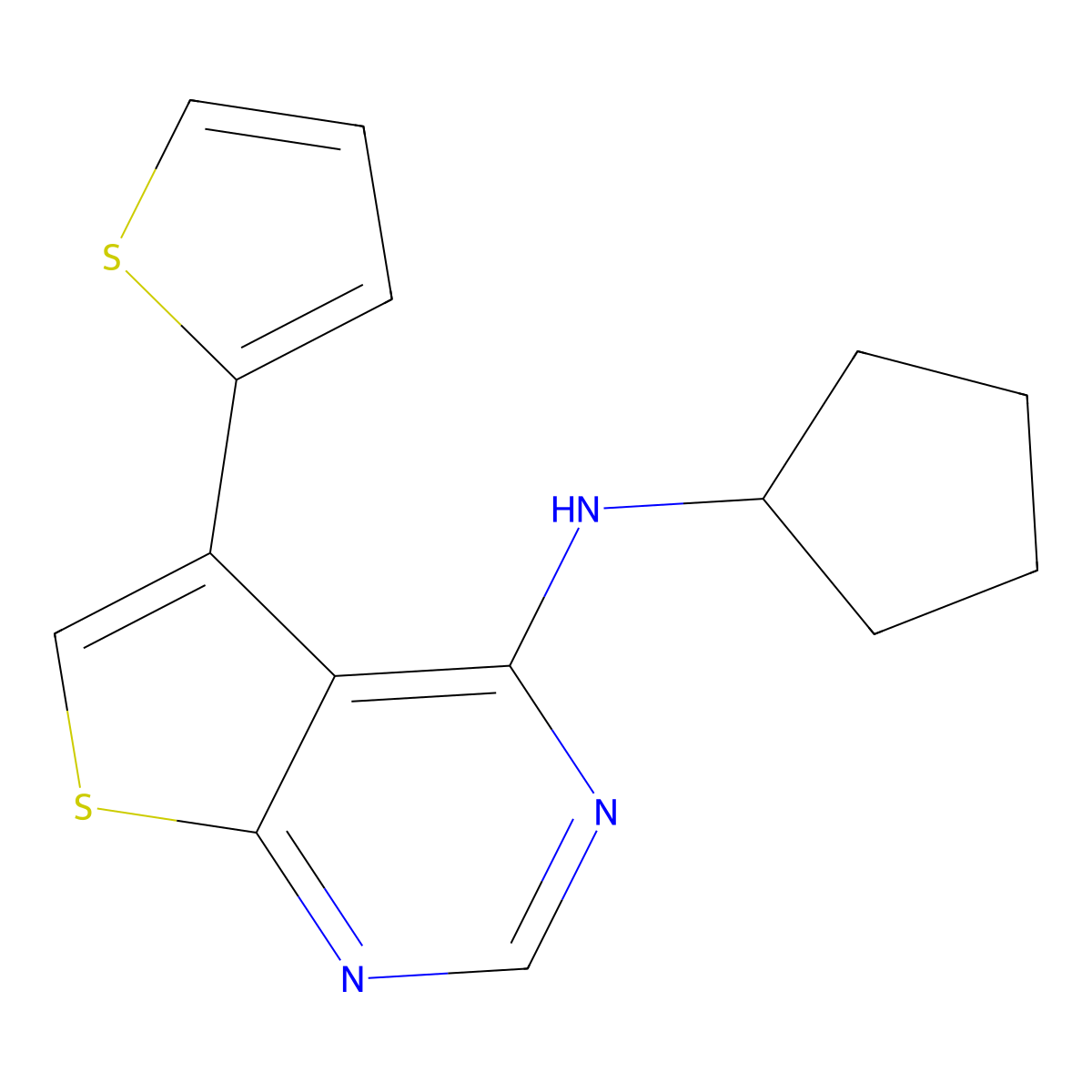 N-cyclopentyl-5-(thiophen-2-yl)thieno[2,3-d]pyrimidin-4-amine molecular structure, CAS 708995-54-4