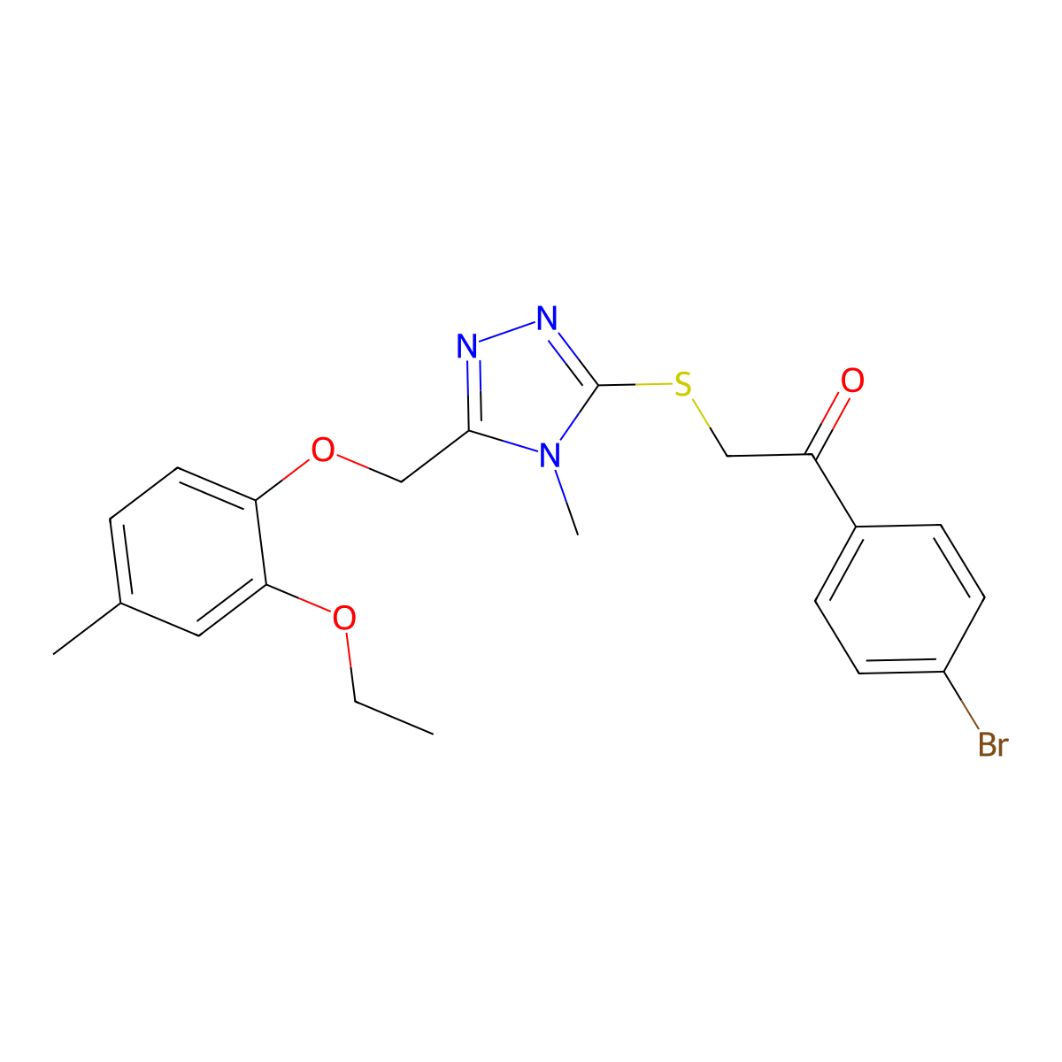 1-(4-Bromophenyl)-2-[[5-[(2-ethoxy-4-methylphenoxy)methyl]-4-methyl-1,2,4-triazol-3-yl]sulfanyl]ethanone molecular structure, CAS 708995-61-3