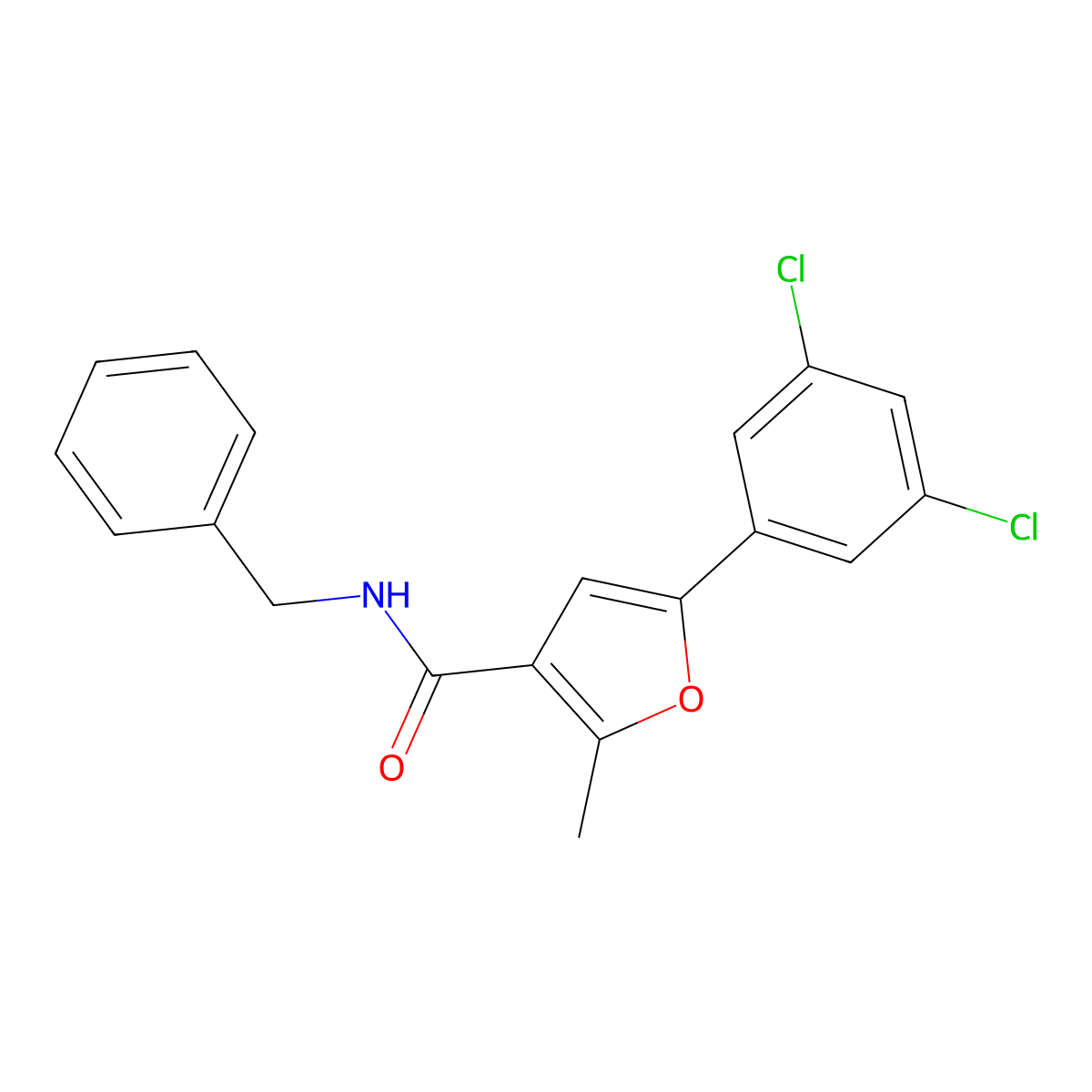 N-benzyl-5-(3,5-dichlorophenyl)-2-methylfuran-3-carboxamide molecular structure, CAS 708995-65-7
