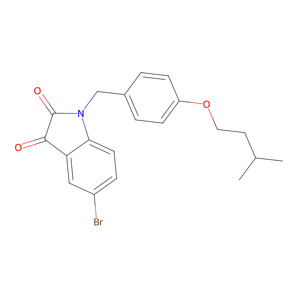 5-Bromo-1-(4-(isopentyloxy)benzyl)indoline-2,3-dione molecular structure, CAS 708995-80-6