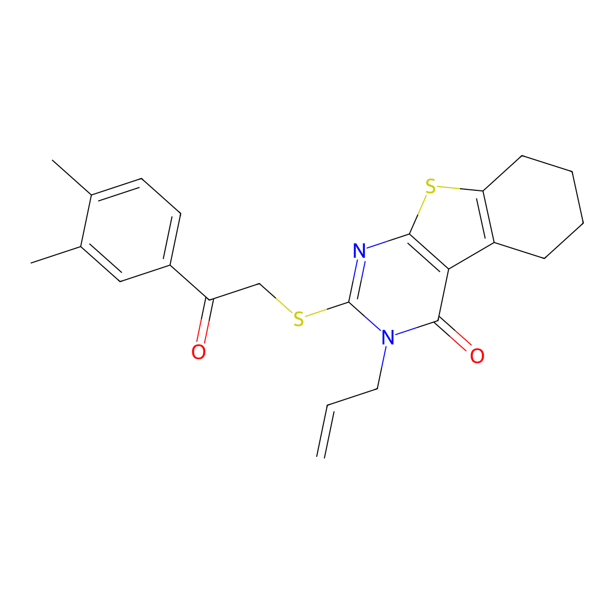 2-[2-(3,4-Dimethylphenyl)-2-oxoethyl]sulfanyl-3-prop-2-enyl-5,6,7,8-tetrahydro-[1]benzothiolo[2,3-d]pyrimidin-4-one molecular structure, CAS 708995-82-8
