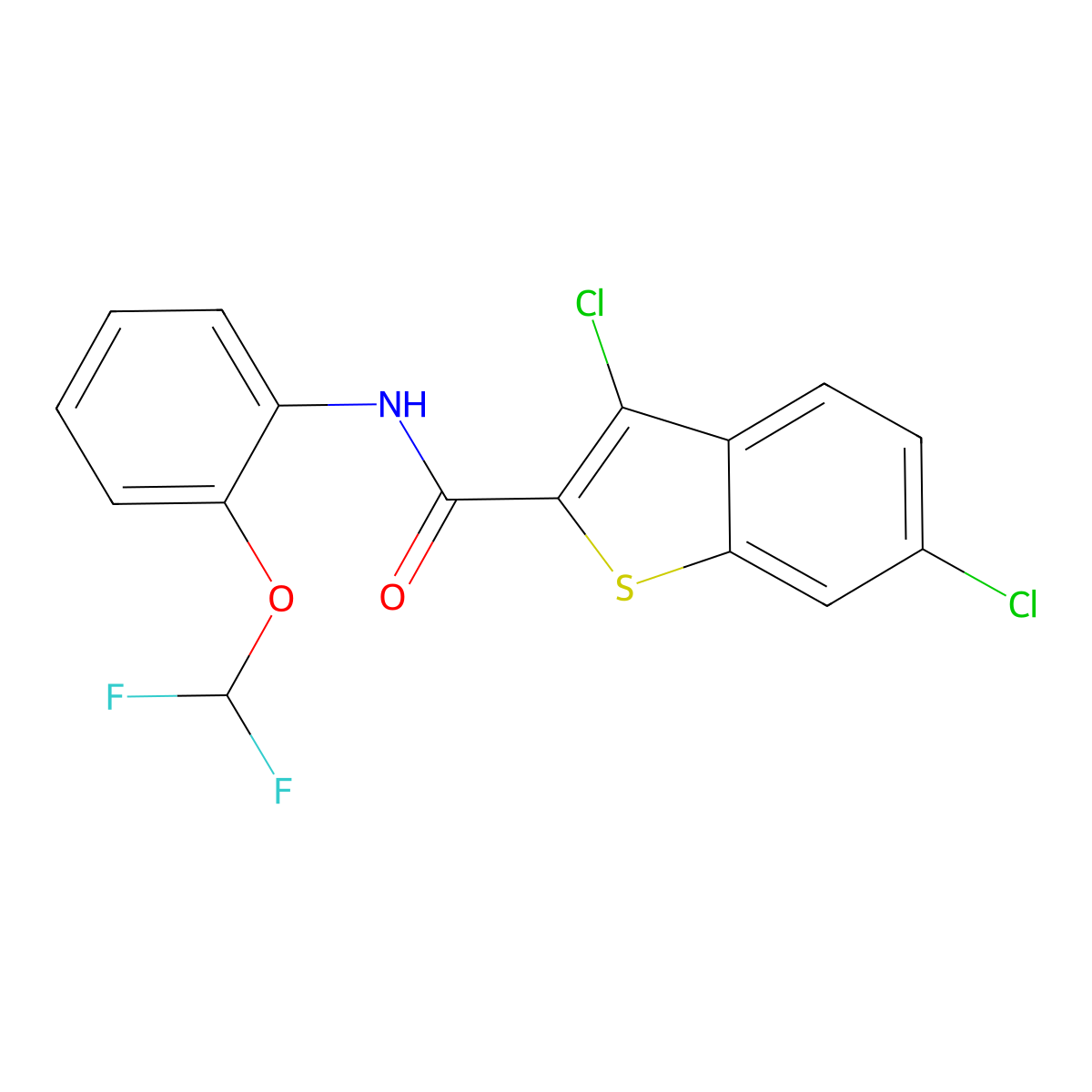 3,6-dichloro-N-[2-(difluoromethoxy)phenyl]-1-benzothiophene-2-carboxamide molecular structure, CAS 708995-97-5
