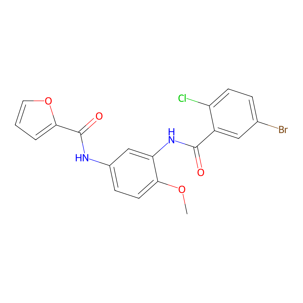 N-[3-[(5-bromo-2-chlorobenzoyl)amino]-4-methoxyphenyl]furan-2-carboxamide molecular structure, CAS 708995-98-6