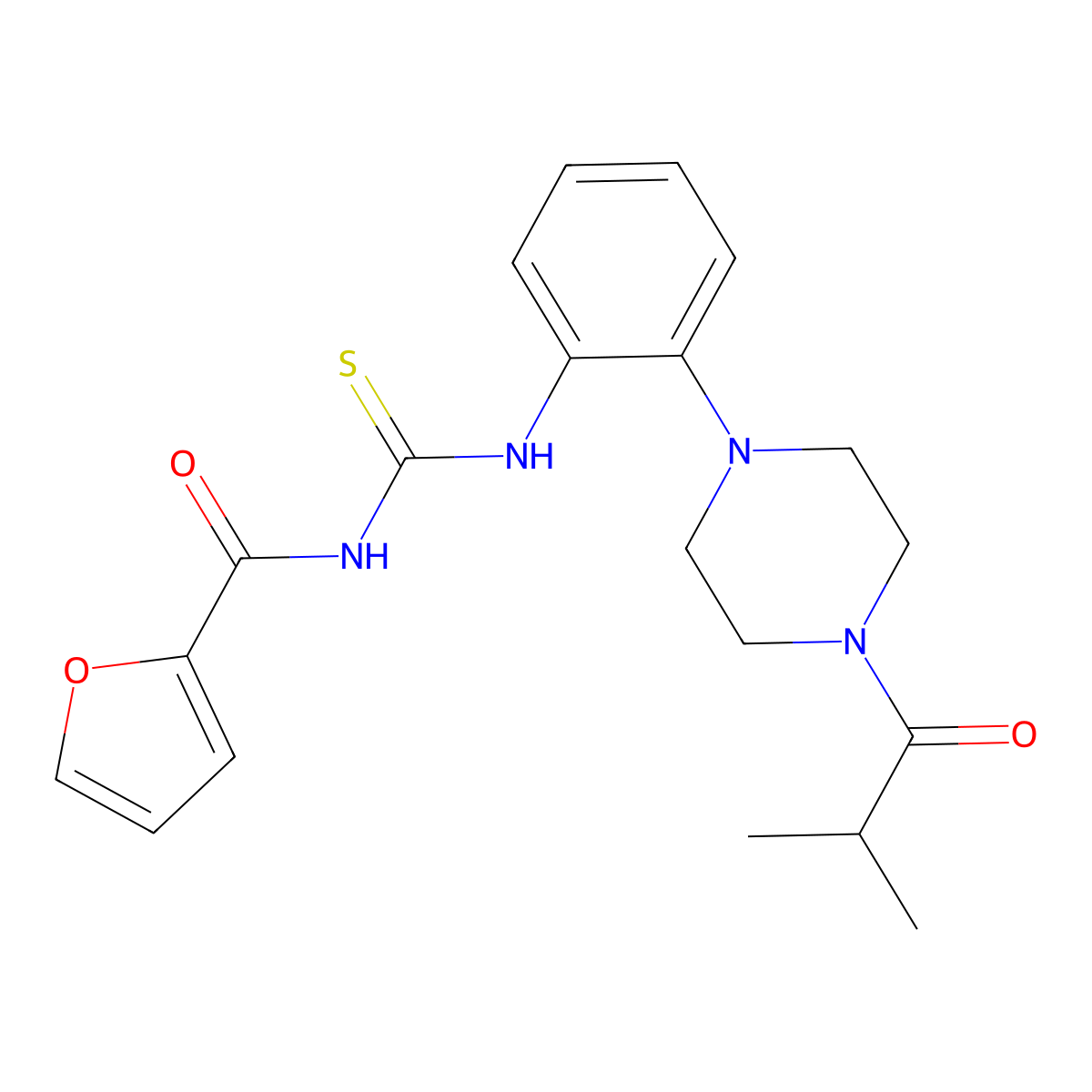 N-[[2-[4-(2-methylpropanoyl)piperazin-1-yl]phenyl]carbamothioyl]furan-2-carboxamide molecular structure, CAS 708995-99-7