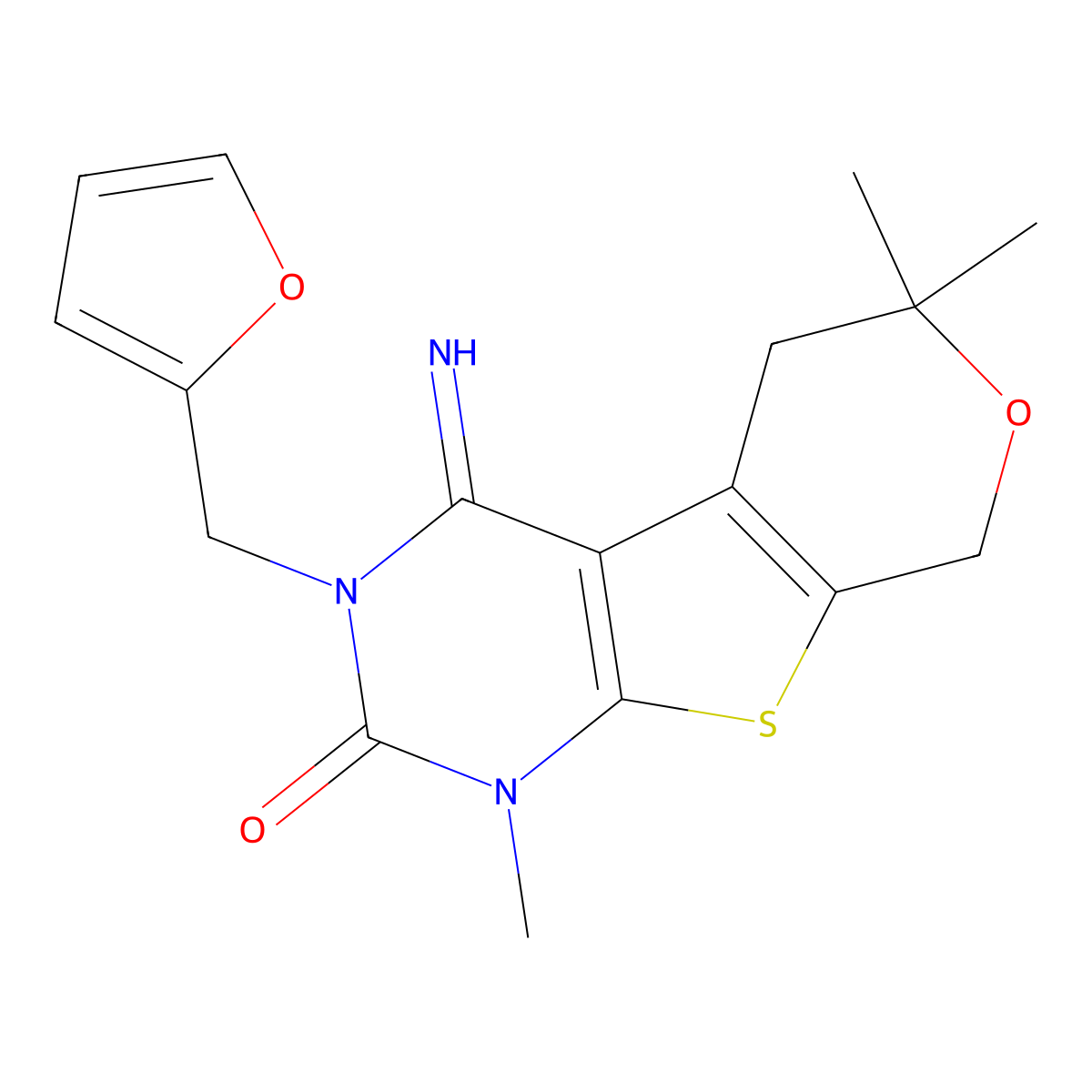 3-(Furan-2-ylmethyl)-4-imino-1,6,6-trimethyl-5,8-dihydropyrano[2,3]thieno[2,4-b]pyrimidin-2-one molecular structure, CAS 708996-20-7