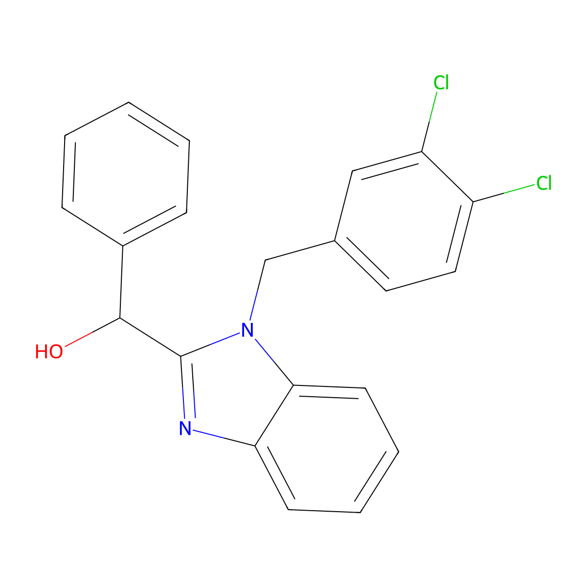 (1-(3,4-dichlorobenzyl)-1H-benzo[d]imidazol-2-yl)(phenyl)methanol molecular structure, CAS 708996-22-9