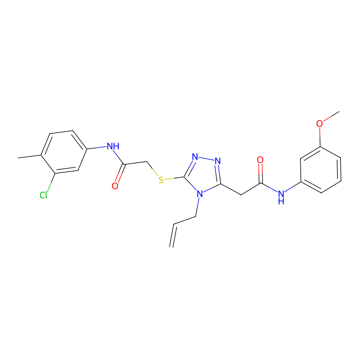 2-[5-[2-(3-chloro-4-methylanilino)-2-oxoethyl]sulfanyl-4-prop-2-enyl-1,2,4-triazol-3-yl]-N-(3-methoxyphenyl)acetamide molecular structure, CAS 708996-42-3