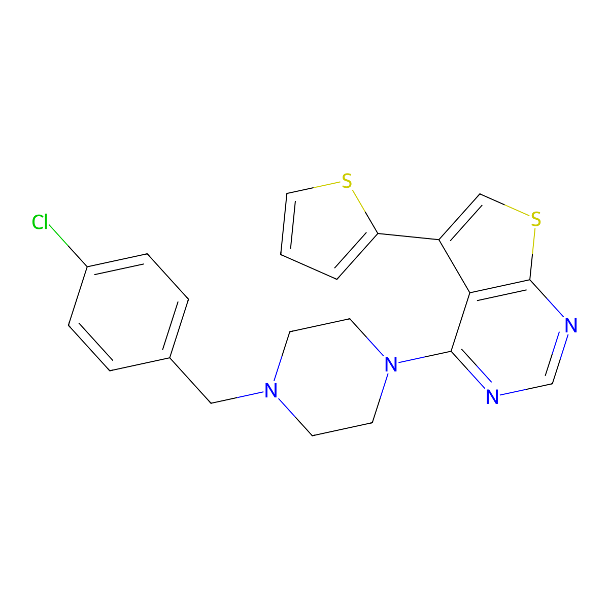 4-(4-(4-Chlorobenzyl)piperazin-1-yl)-5-(thiophen-2-yl)thieno[2,3-d]pyrimidine molecular structure, CAS 708996-53-6