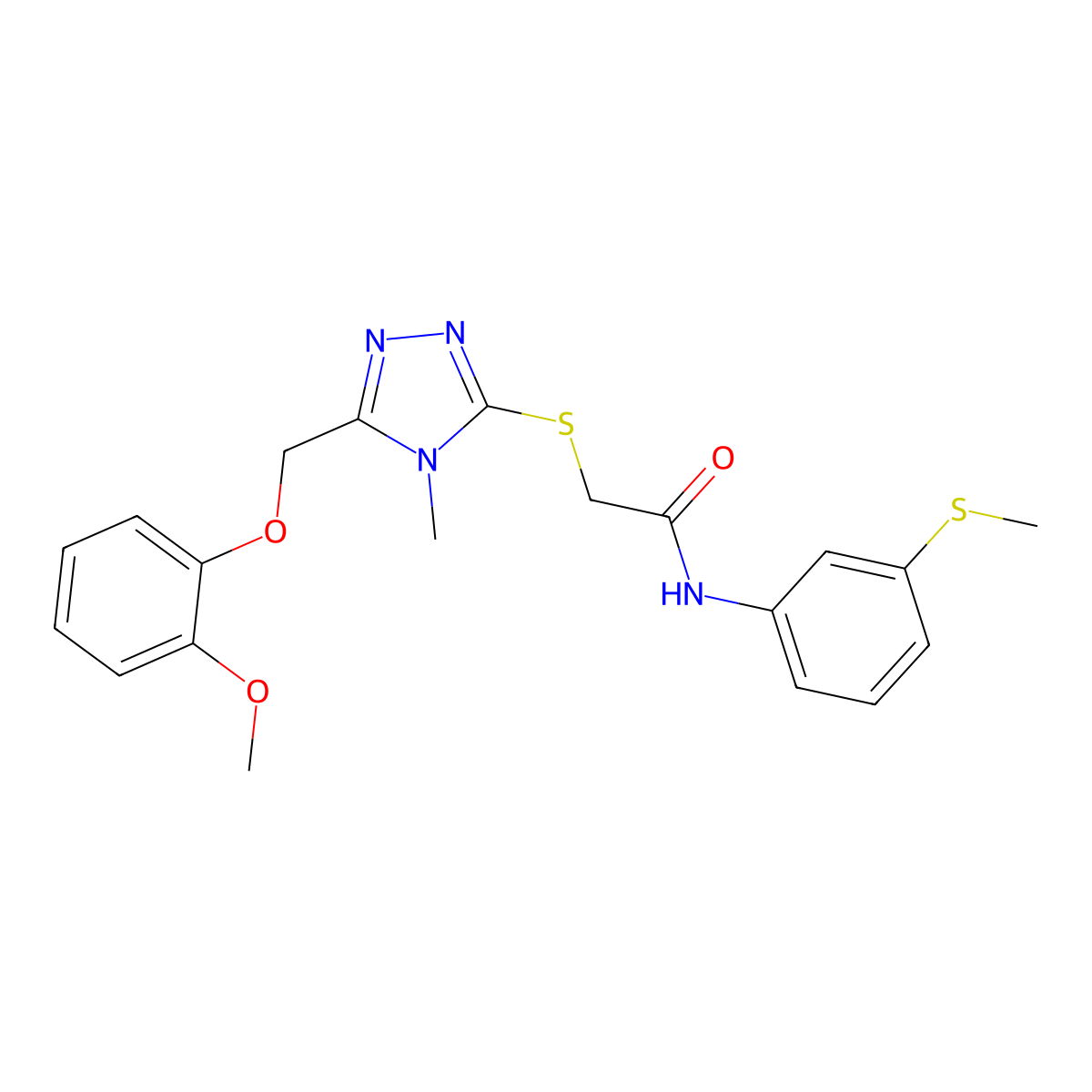 2-[[5-[(2-methoxyphenoxy)methyl]-4-methyl-1,2,4-triazol-3-yl]sulfanyl]-N-(3-methylsulfanylphenyl)acetamide molecular structure, CAS 708996-63-8
