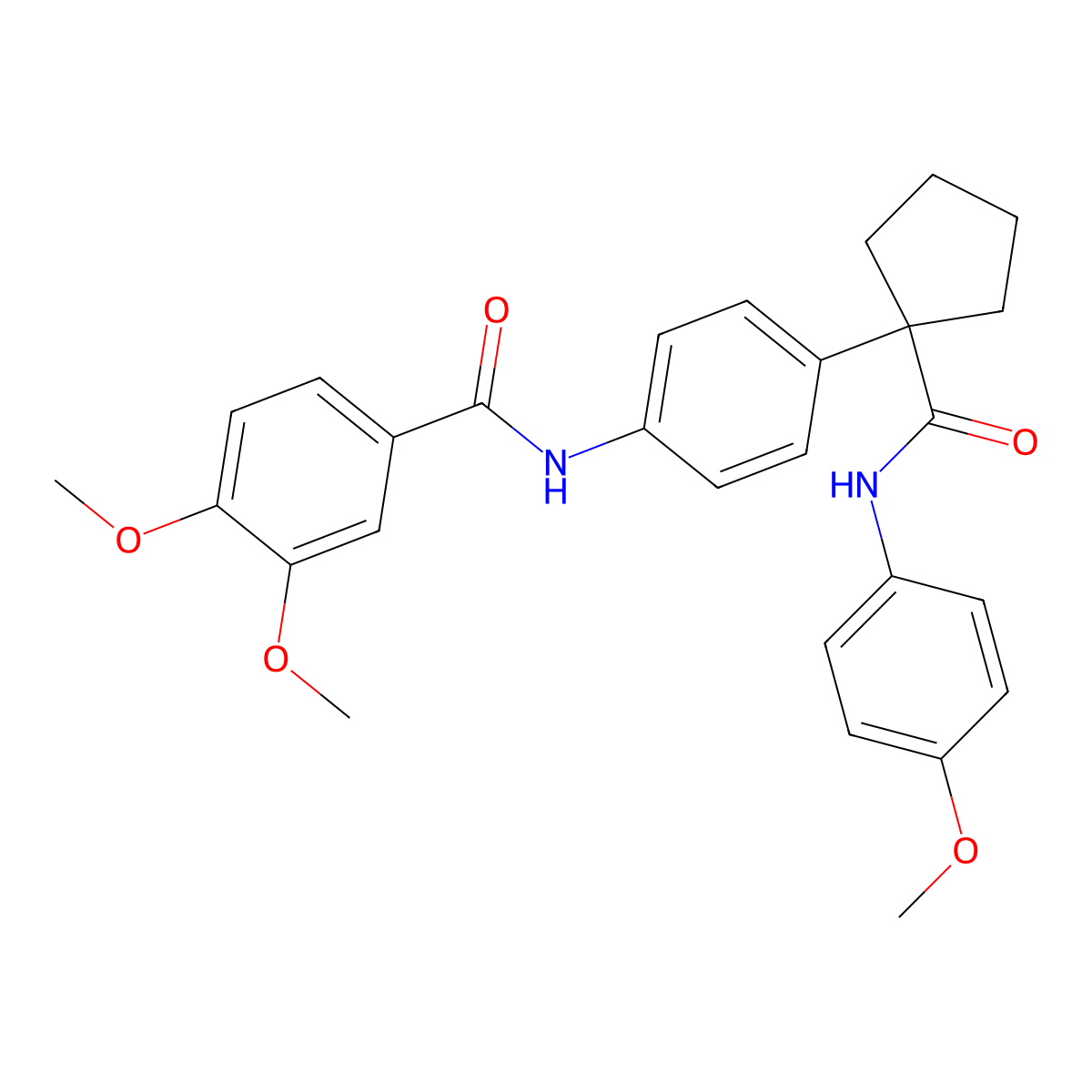 3,4-dimethoxy-N-(4-{1-[(4-methoxyphenyl)carbamoyl]cyclopentyl}phenyl)benzamide molecular structure, CAS 708996-68-3