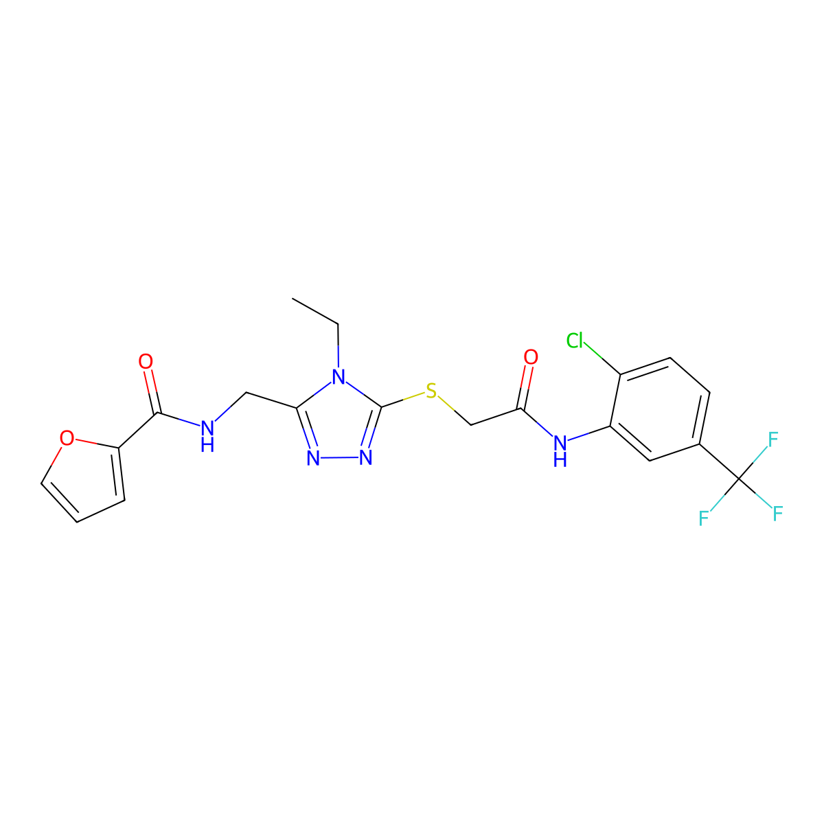N-({5-[(2-{[2-chloro-5-(trifluoromethyl)phenyl]amino}-2-oxoethyl)thio]-4-ethyl-4H-1,2,4-triazol-3-yl}methyl)-2-furamide molecular structure, CAS 708996-80-9