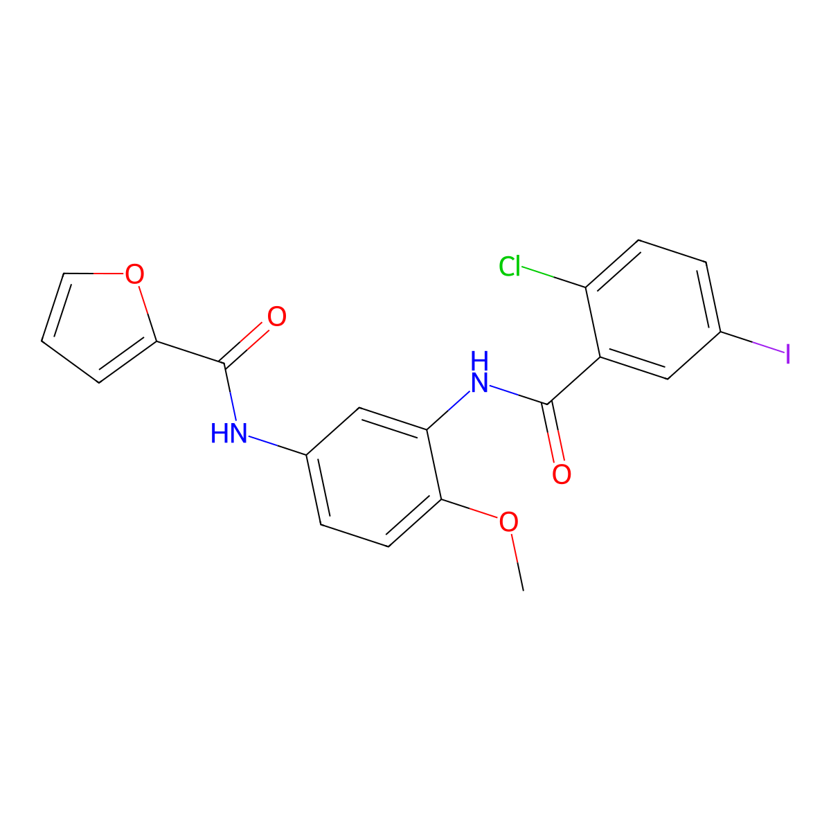 N-[3-[(2-chloro-5-iodobenzoyl)amino]-4-methoxyphenyl]furan-2-carboxamide molecular structure, CAS 708996-83-2