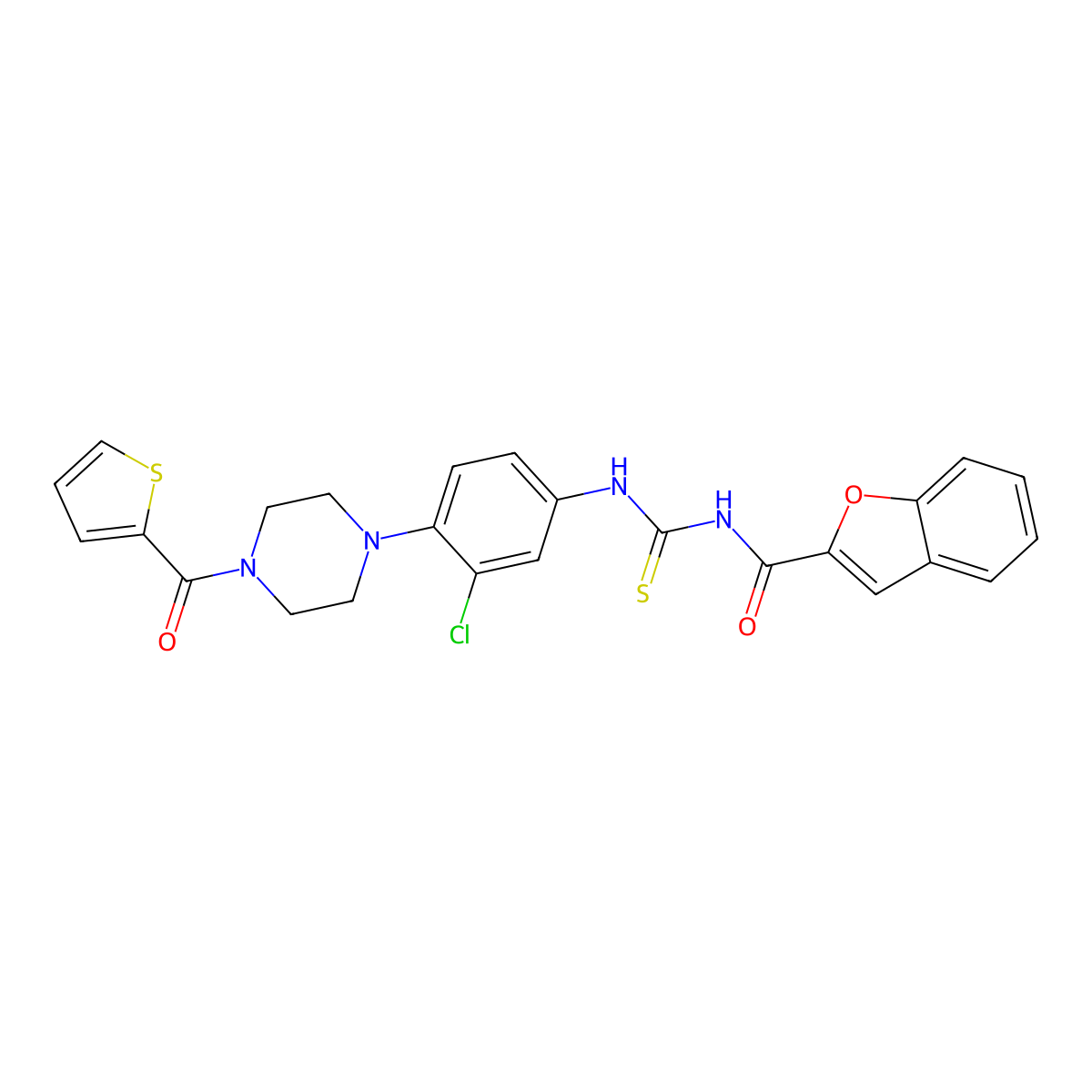 N-({3-chloro-4-[4-(thiophen-2-ylcarbonyl)piperazin-1-yl]phenyl}carbamothioyl)-1-benzofuran-2-carboxamide molecular structure, CAS 708996-95-6