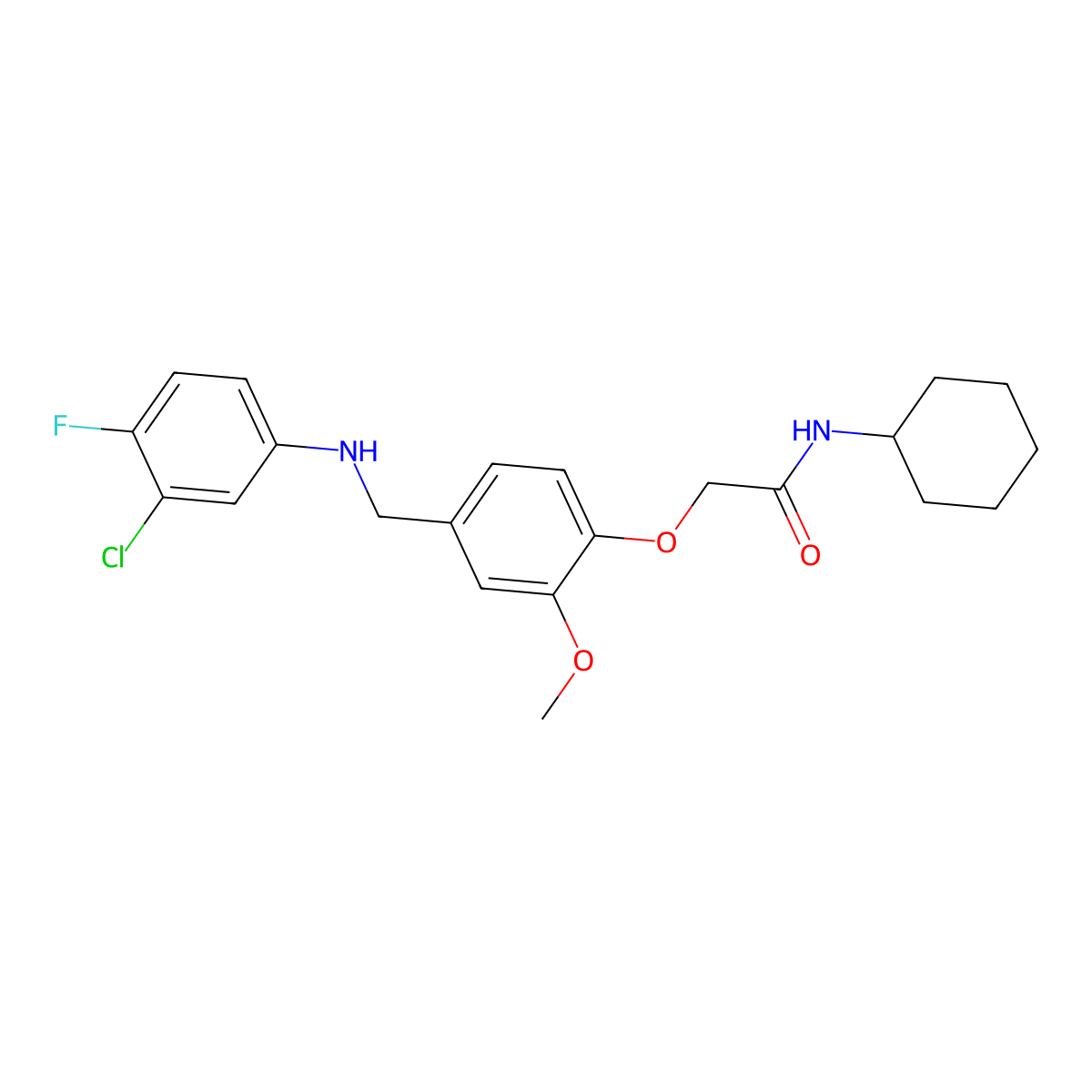 2-[4-[(3-chloro-4-fluoroanilino)methyl]-2-methoxyphenoxy]-N-cyclohexylacetamide molecular structure, CAS 708997-15-3