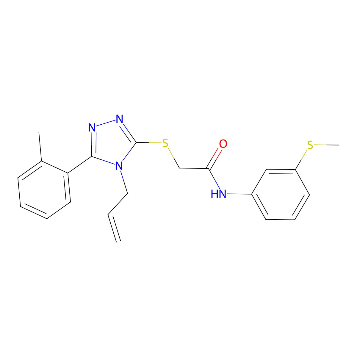 2-[[5-(2-methylphenyl)-4-prop-2-enyl-1,2,4-triazol-3-yl]sulfanyl]-N-(3-methylsulfanylphenyl)acetamide molecular structure, CAS 708997-24-4
