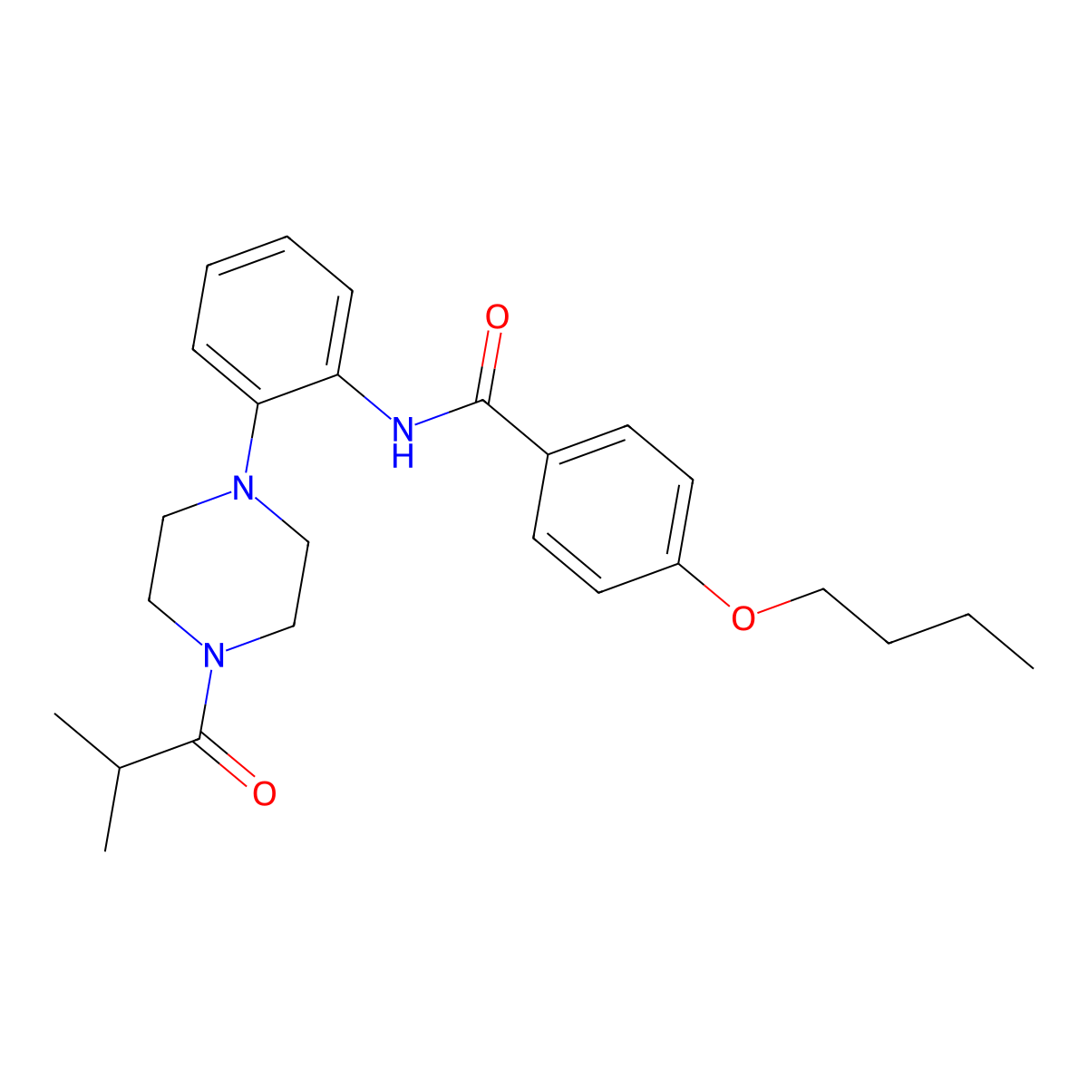 4-butoxy-N-[2-[4-(2-methylpropanoyl)piperazin-1-yl]phenyl]benzamide molecular structure, CAS 708997-75-5