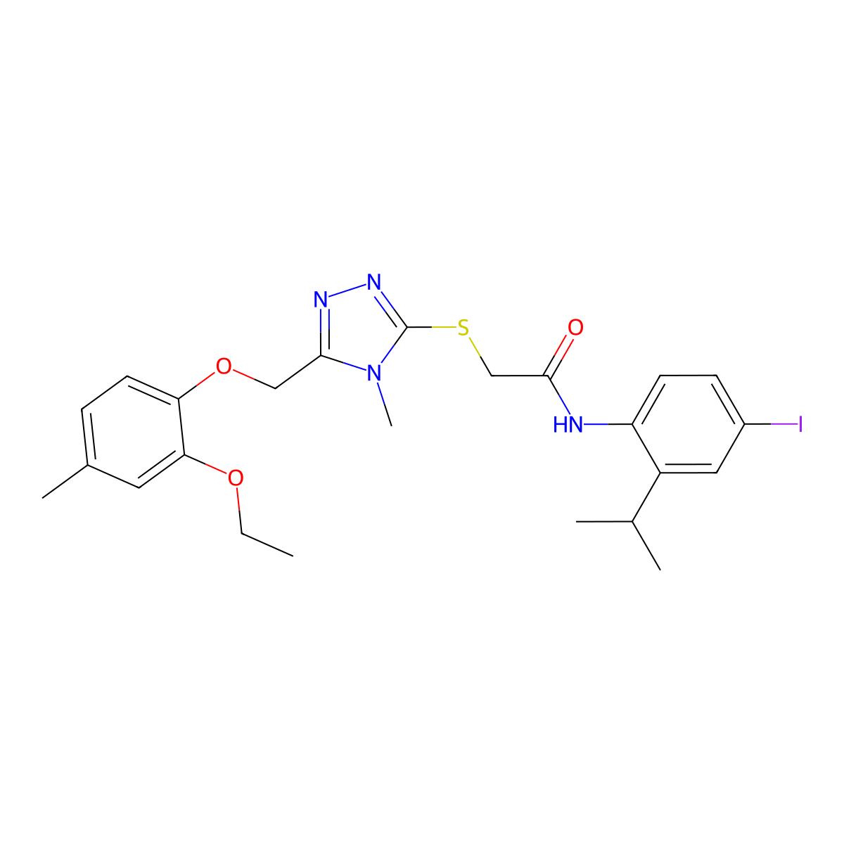 2-[[5-[(2-ethoxy-4-methylphenoxy)methyl]-4-methyl-1,2,4-triazol-3-yl]sulfanyl]-N-(4-iodo-2-propan-2-ylphenyl)acetamide molecular structure, CAS 708997-81-3