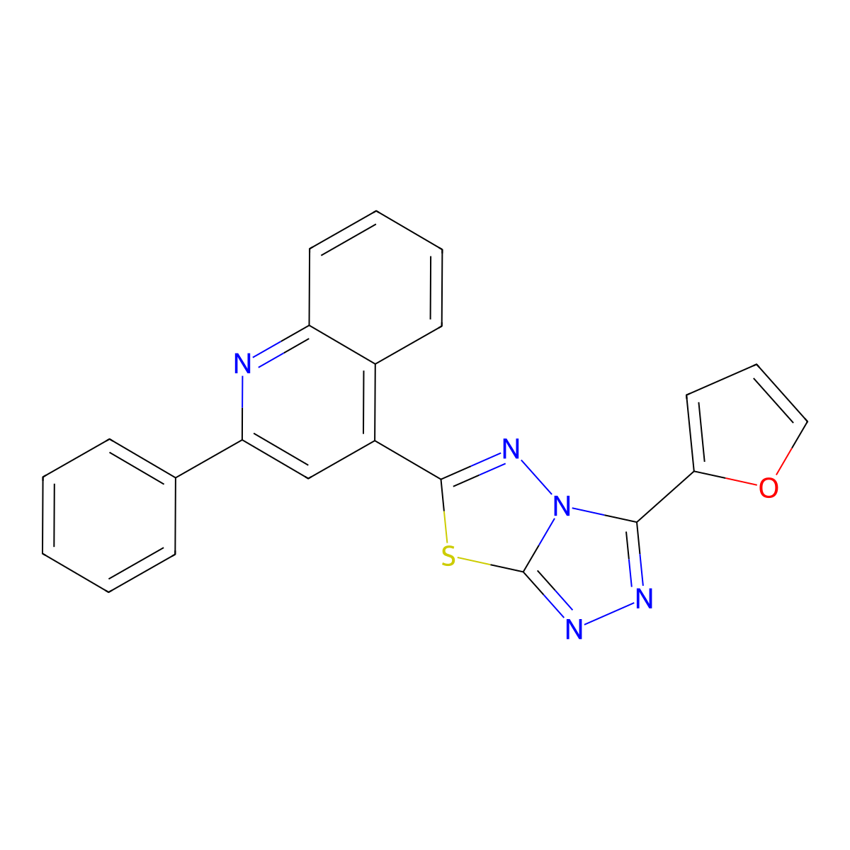4-[3-(2-Furyl)[1,2,4]triazolo[3,4-b][1,3,4]thiadiazol-6-yl]-2-phenylquinoline molecular structure, CAS 708998-22-5