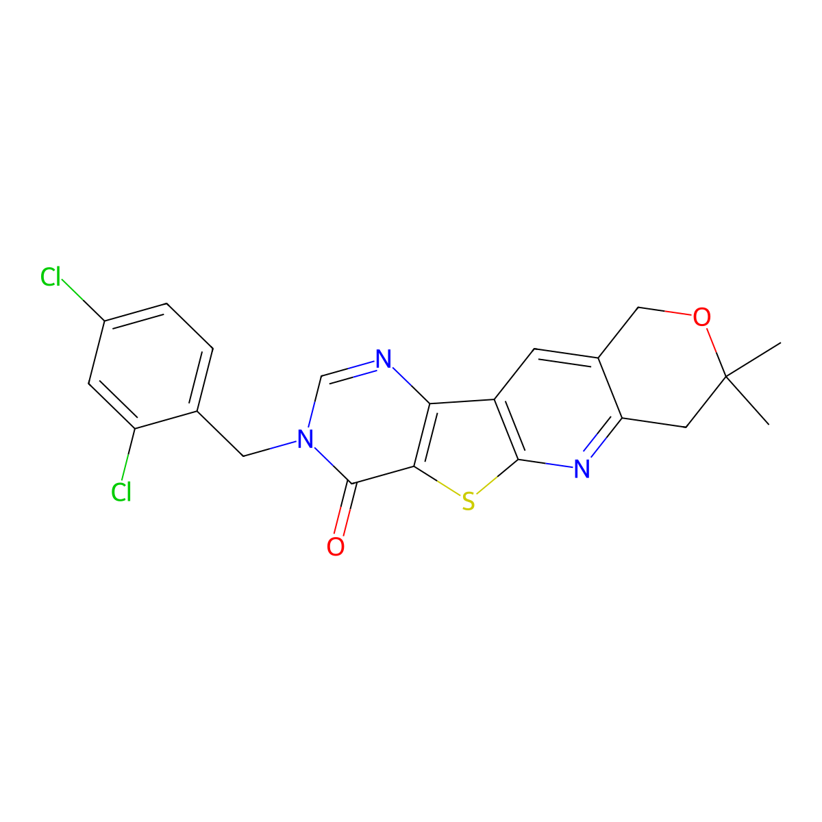 3-(2,4-dichlorobenzyl)-8,8-dimethyl-7,10-dihydro-8H-pyrano[3'',4'':5',6']pyrido[3',2':4,5]thieno[3,2-d]pyrimidin-4(3H)-one molecular structure, CAS 708998-29-2
