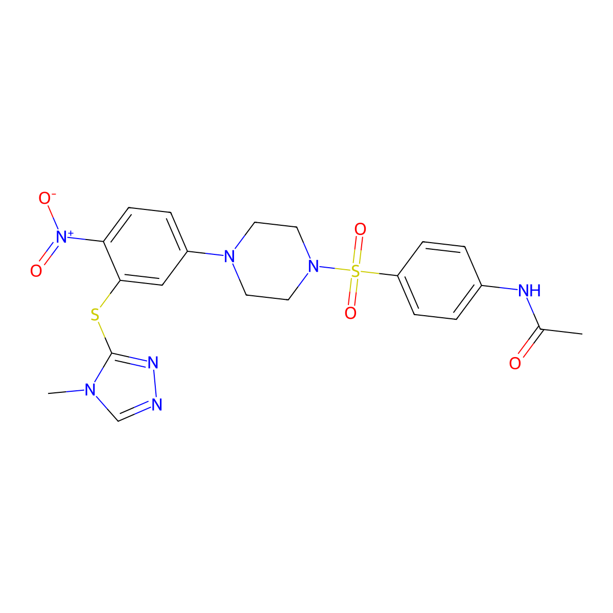 N-[4-[4-[3-[(4-methyl-1,2,4-triazol-3-yl)sulfanyl]-4-nitrophenyl]piperazin-1-yl]sulfonylphenyl]acetamide molecular structure, CAS 708998-37-2
