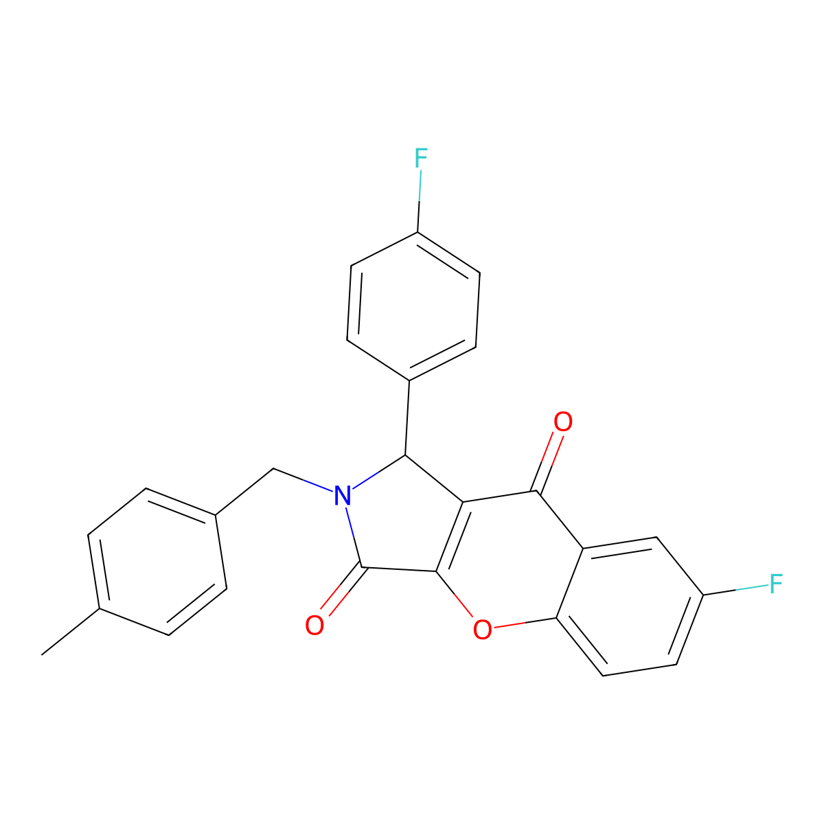 7-Fluoro-1-(4-fluorophenyl)-2-(4-methylbenzyl)-1,2-dihydrochromeno[2,3-c]pyrrole-3,9-dione molecular structure, CAS 708998-43-0