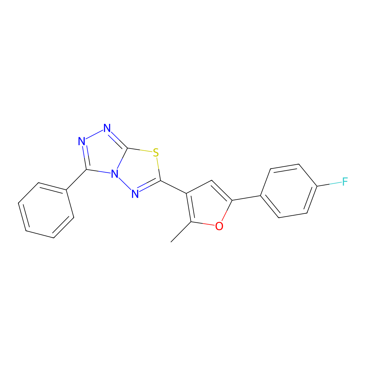6-[5-(4-Fluorophenyl)-2-methylfuran-3-yl]-3-phenyl-[1,2,4]triazolo[3,4-b][1,3,4]thiadiazole molecular structure, CAS 708998-47-4