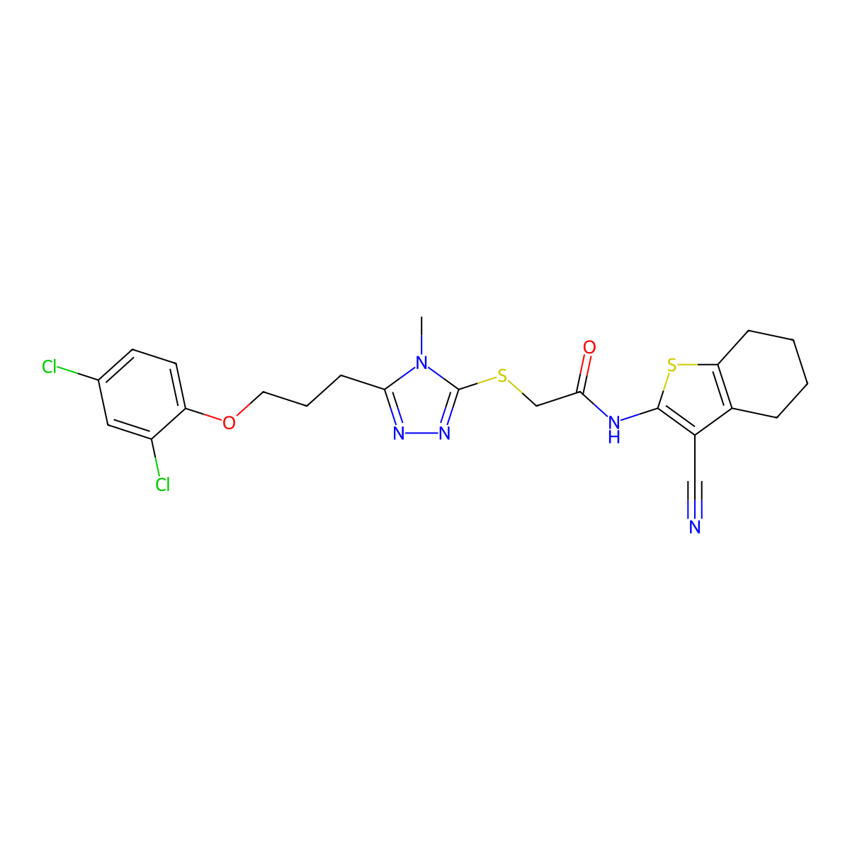 N-(3-cyano-4,5,6,7-tetrahydro-1-benzothiophen-2-yl)-2-[[5-[3-(2,4-dichlorophenoxy)propyl]-4-methyl-1,2,4-triazol-3-yl]sulfanyl]acetamide molecular structure, CAS 708998-56-5