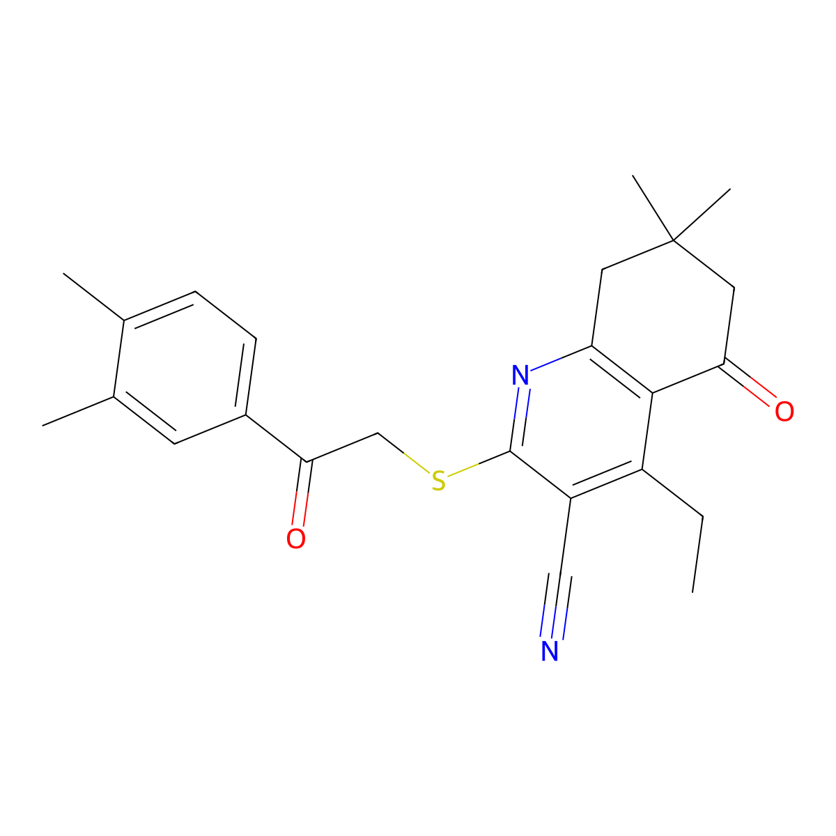 2-[2-(3,4-Dimethylphenyl)-2-oxoethyl]sulfanyl-4-ethyl-7,7-dimethyl-5-oxo-6,8-dihydroquinoline-3-carbonitrile molecular structure, CAS 708998-69-0