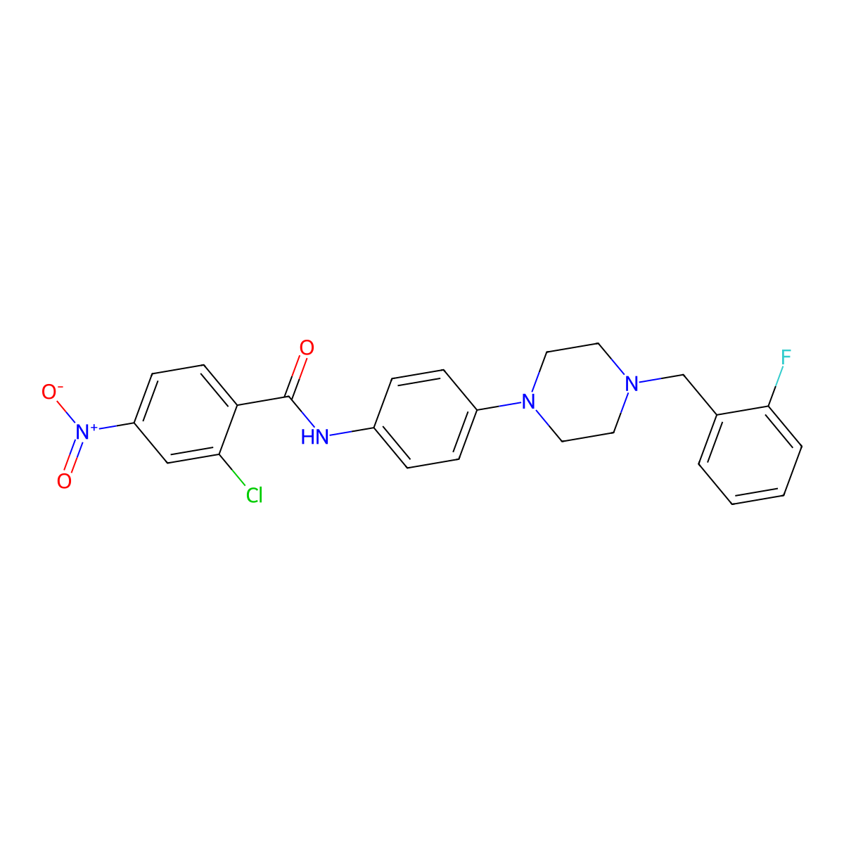 2-chloro-N-[4-[4-[(2-fluorophenyl)methyl]piperazin-1-yl]phenyl]-4-nitrobenzamide molecular structure, CAS 708998-73-6