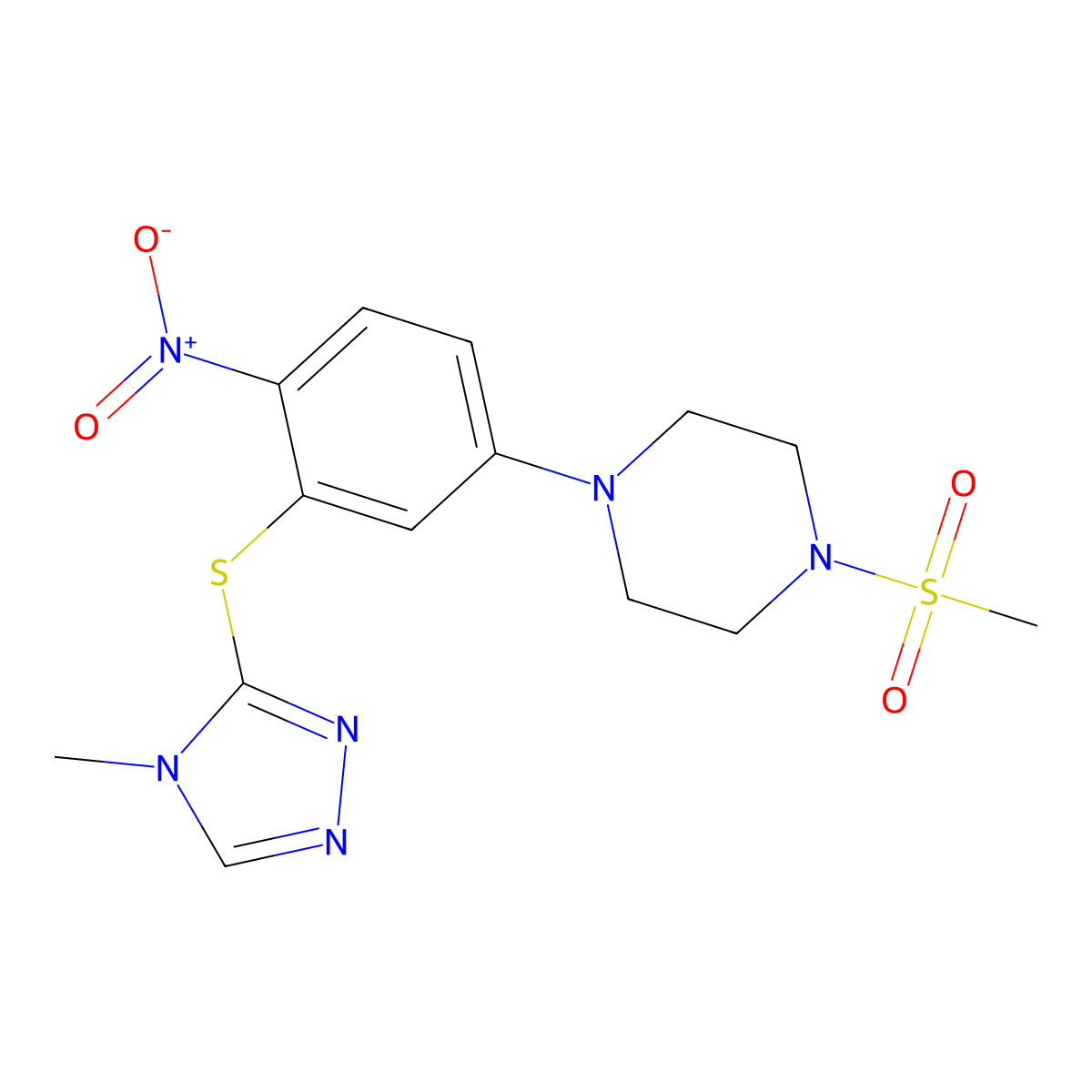 1-Methylsulfonyl-4-[3-[(4-methyl-1,2,4-triazol-3-yl)sulfanyl]-4-nitrophenyl]piperazine molecular structure, CAS 708998-77-0