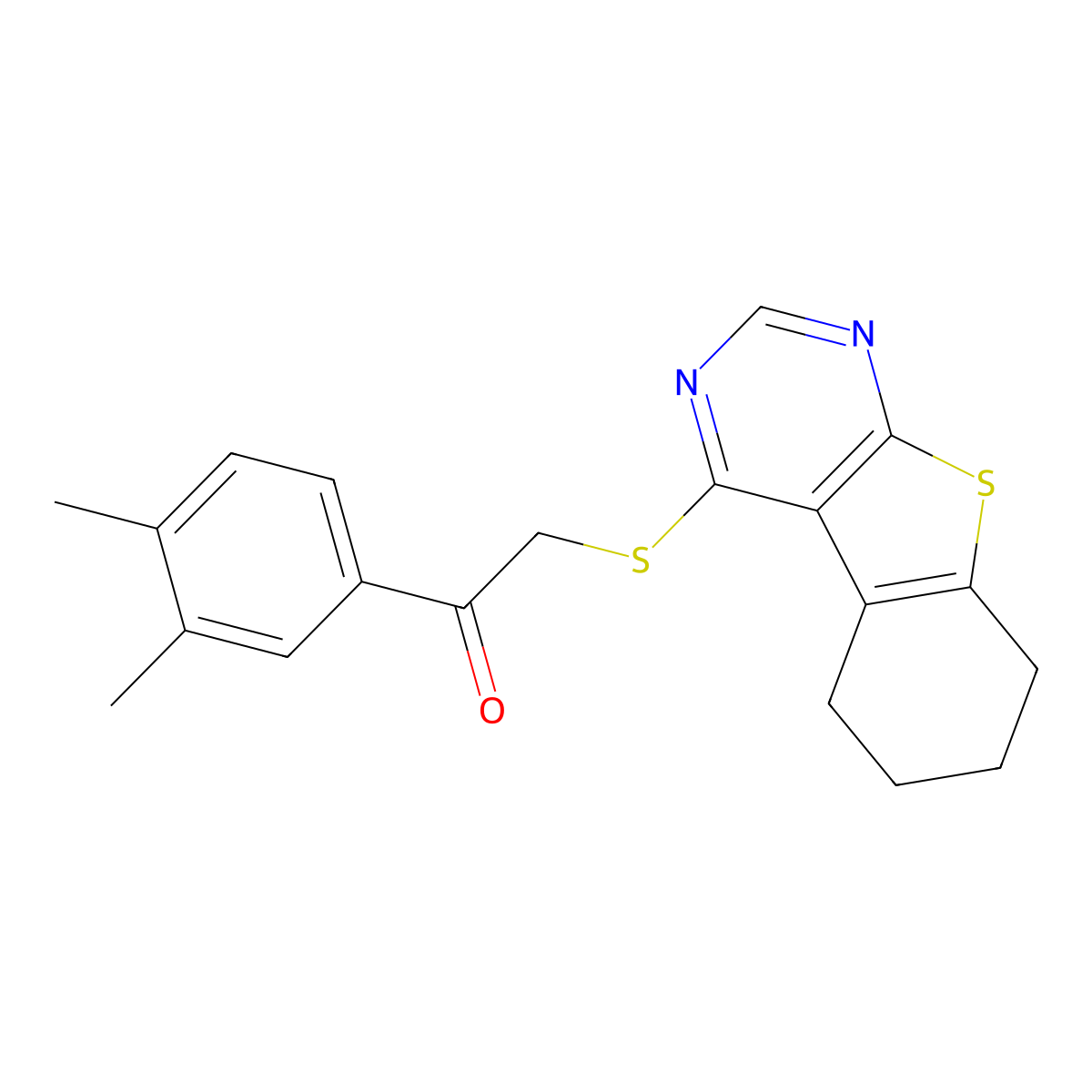 1-(3,4-Dimethylphenyl)-2-(5,6,7,8-tetrahydro-[1]benzothiolo[2,3-d]pyrimidin-4-ylsulfanyl)ethanone molecular structure, CAS 708998-99-6