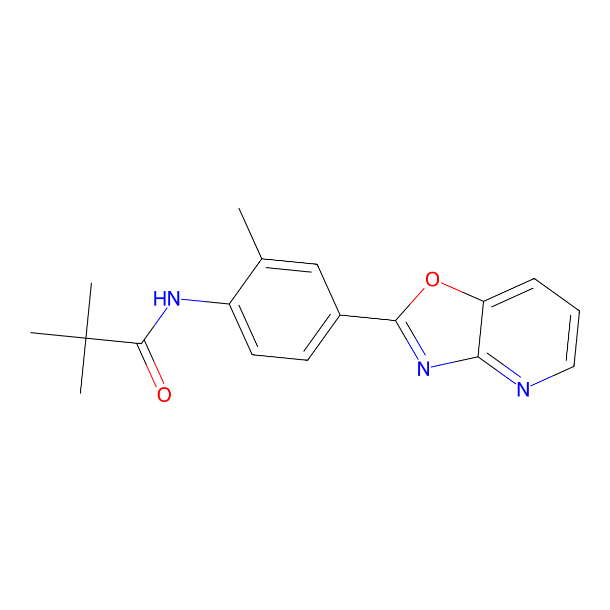 2,2-dimethyl-N-[2-methyl-4-([1,3]oxazolo[4,5-b]pyridin-2-yl)phenyl]propanamide molecular structure, CAS 708999-03-5