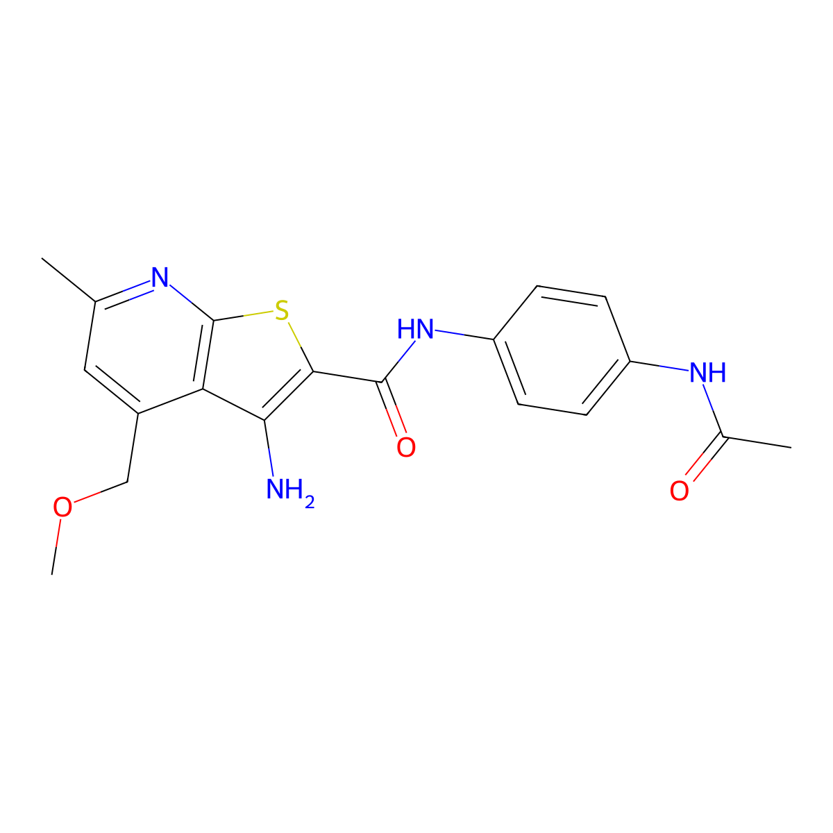 N-(4-acetamidophenyl)-3-amino-4-(methoxymethyl)-6-methylthieno[2,3-b]pyridine-2-carboxamide molecular structure, CAS 708999-23-9