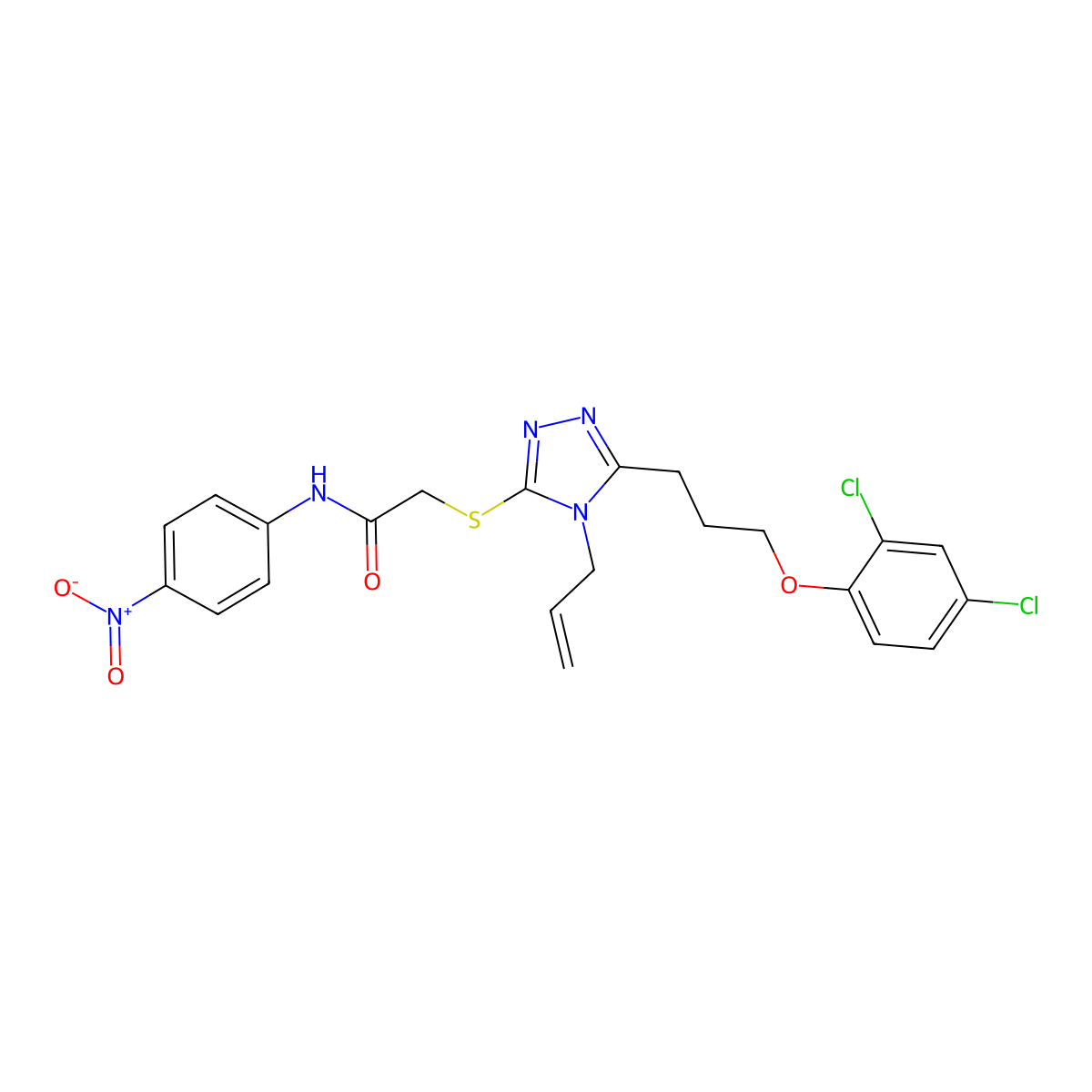 2-[[5-[3-(2,4-dichlorophenoxy)propyl]-4-prop-2-enyl-1,2,4-triazol-3-yl]sulfanyl]-N-(4-nitrophenyl)acetamide molecular structure, CAS 708999-80-8