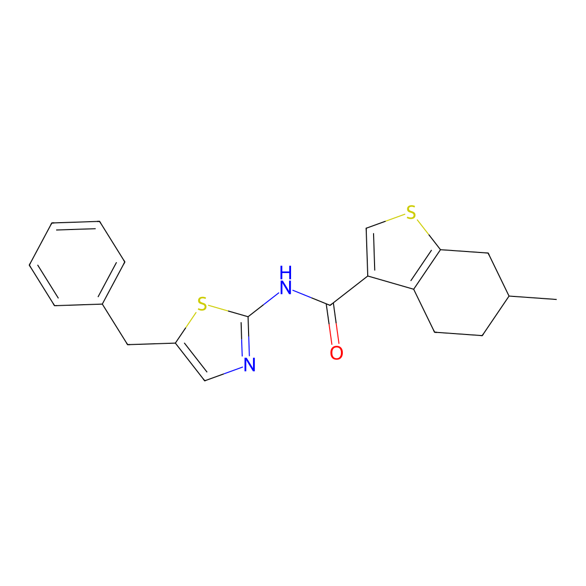N-(5-benzyl-1,3-thiazol-2-yl)-6-methyl-4,5,6,7-tetrahydro-1-benzothiophene-3-carboxamide molecular structure, CAS 708999-84-2