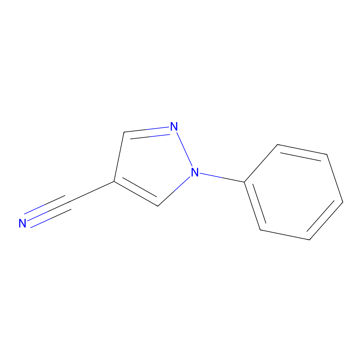 1-phenyl-1H-pyrazole-4-carbonitrile molecular structure, CAS 709-04-6