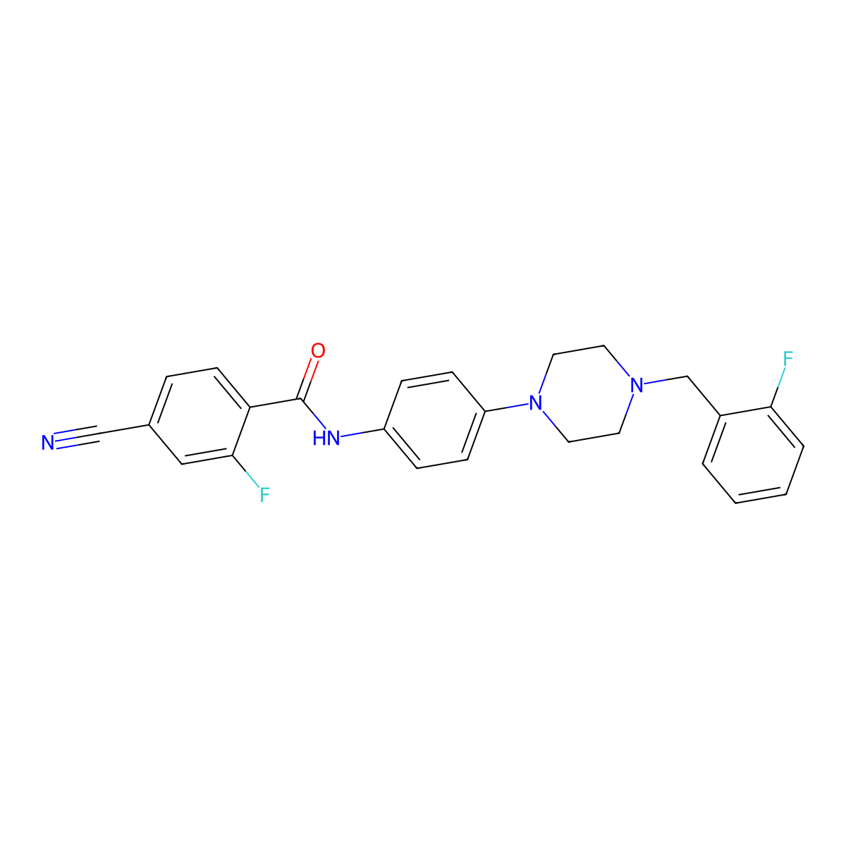 4-cyano-2-fluoro-N-[4-[4-[(2-fluorophenyl)methyl]piperazin-1-yl]phenyl]benzamide molecular structure, CAS 709000-26-0