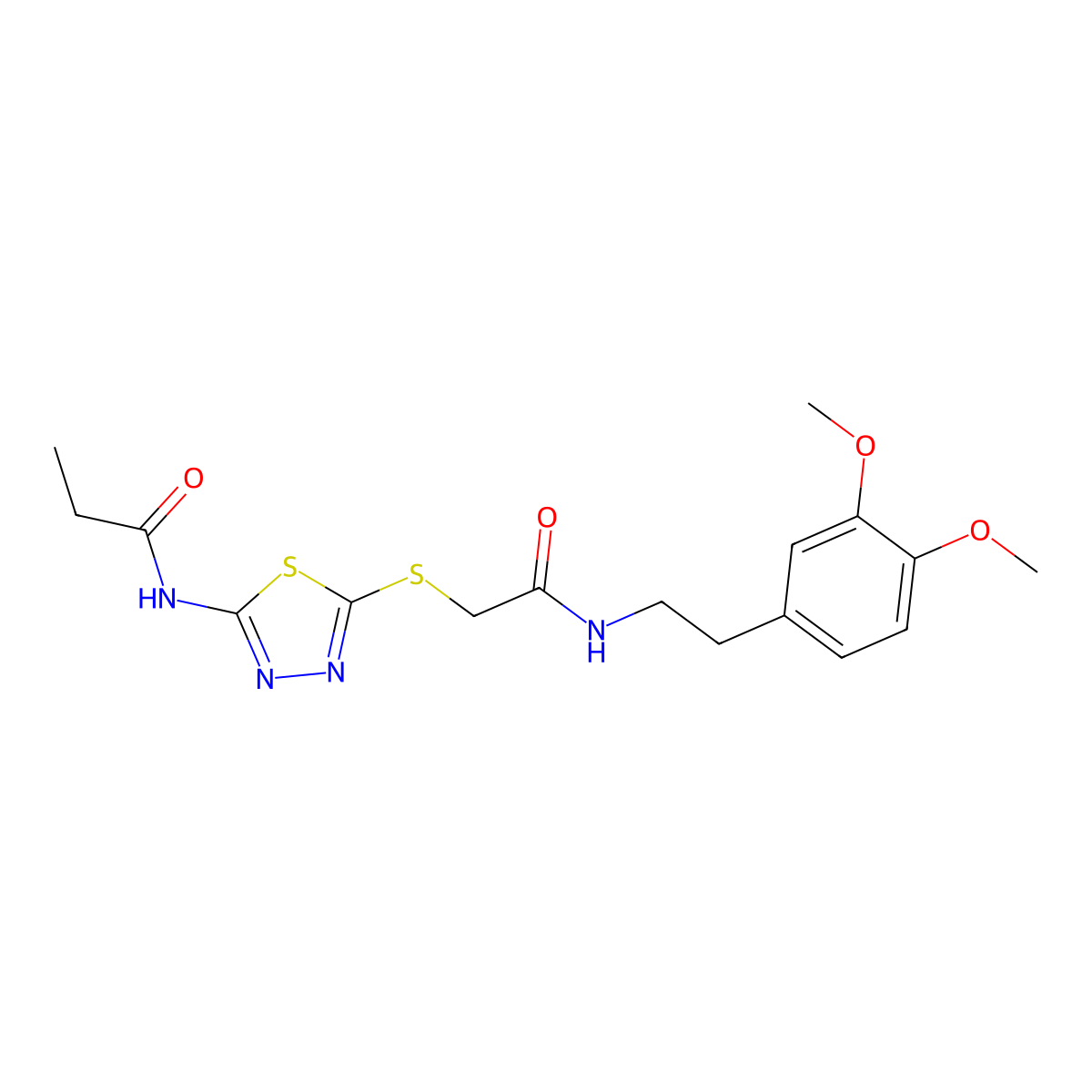N-[5-[2-[2-(3,4-dimethoxyphenyl)ethylamino]-2-oxoethyl]sulfanyl-1,3,4-thiadiazol-2-yl]propanamide molecular structure, CAS 709000-61-3