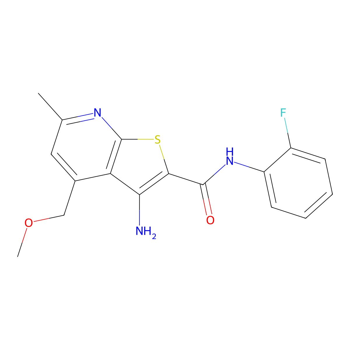 3-amino-N-(2-fluorophenyl)-4-(methoxymethyl)-6-methylthieno[2,3-b]pyridine-2-carboxamide molecular structure, CAS 709000-68-0