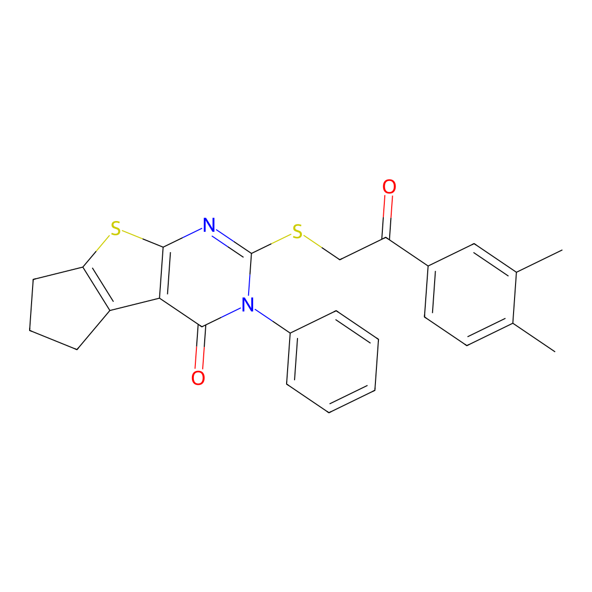2-((2-(3,4-dimethylphenyl)-2-oxoethyl)thio)-3-phenyl-6,7-dihydro-3H-cyclopenta[4,5]thieno[2,3-d]pyrimidin-4(5H)-one molecular structure, CAS 709000-78-2
