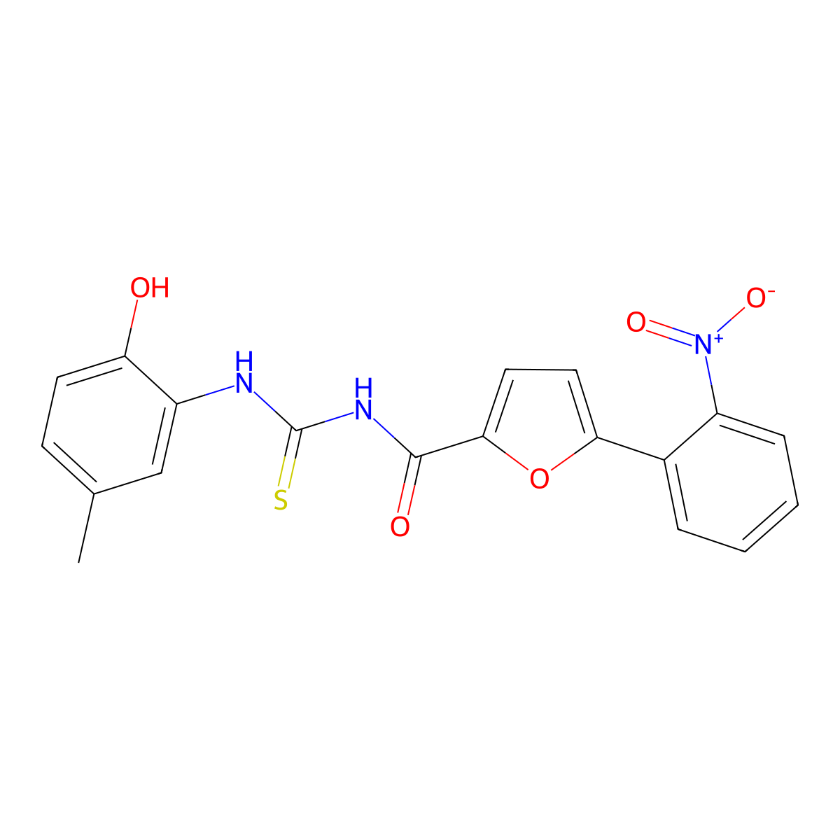 N-[(2-hydroxy-5-methylphenyl)carbamothioyl]-5-(2-nitrophenyl)furan-2-carboxamide molecular structure, CAS 709000-88-4